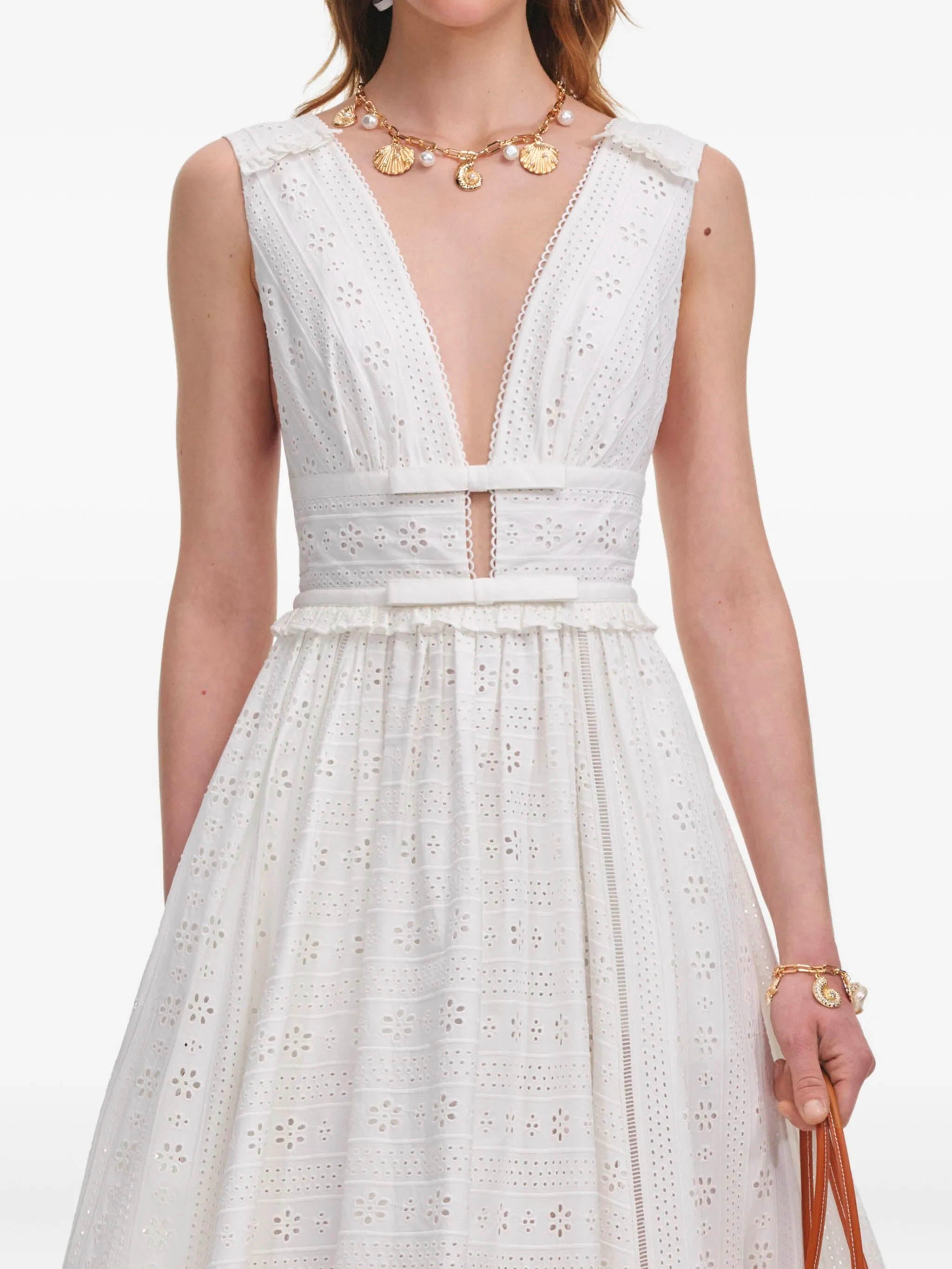 SELF-PORTRAIT Lace Midi Dress with Decorative Bow - Size 6