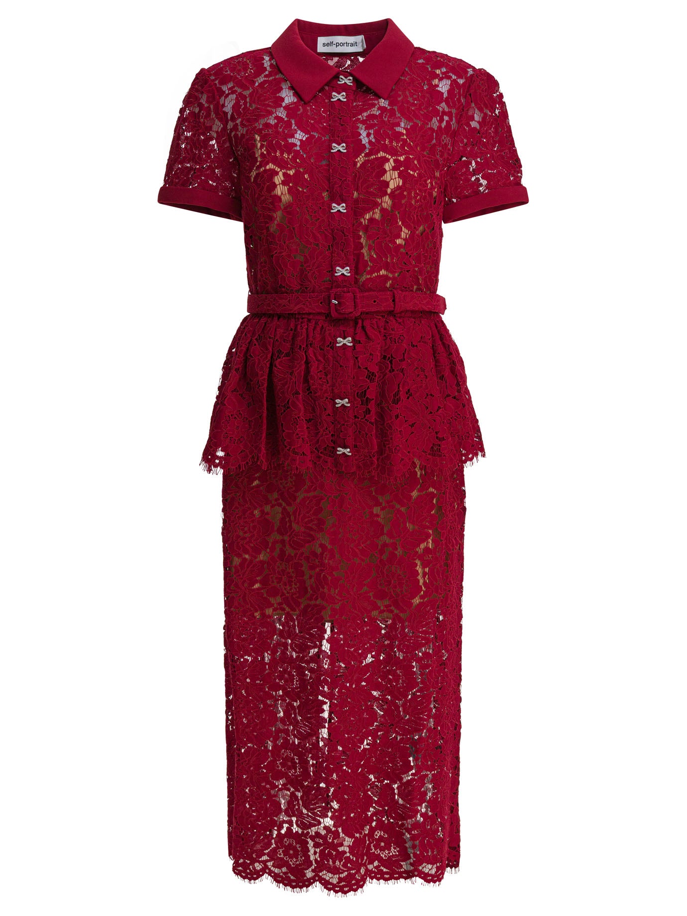 SELF-PORTRAIT Peplum Lace Midi Dress
