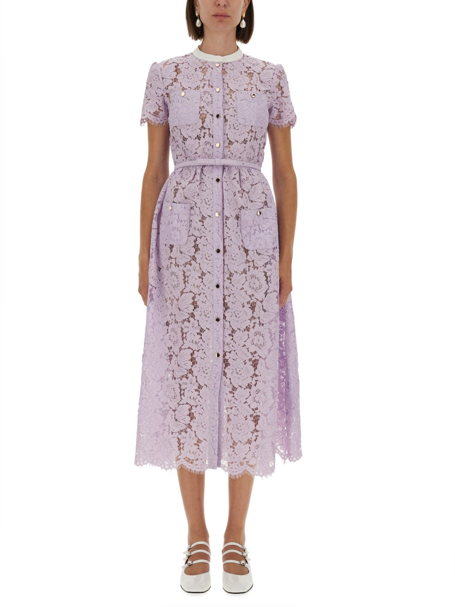 SELF-PORTRAIT Lace Midi Dress with Front Buttons - Size 6