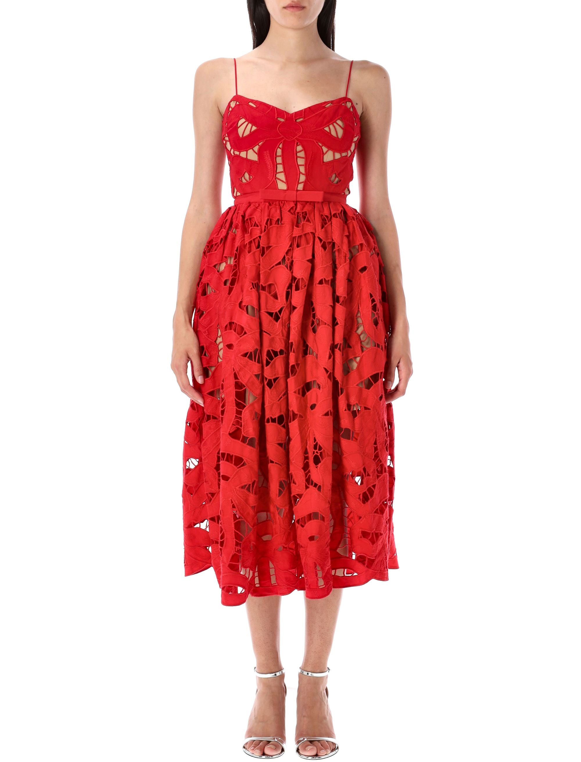 SELF-PORTRAIT Embroidered Midi Dress with Bow - Size 6