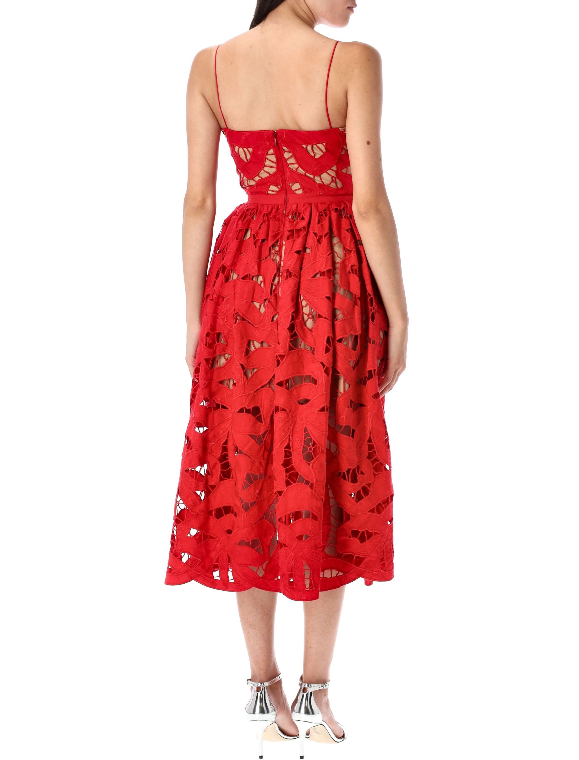 SELF-PORTRAIT Embroidered Midi Dress with Bow - Size 6