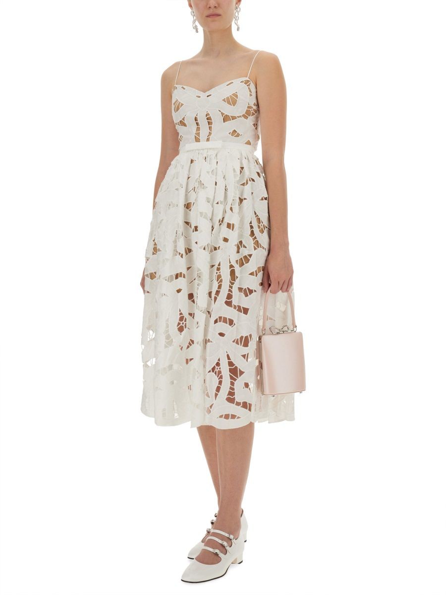 SELF-PORTRAIT Embroidered Midi Dress with Bow - Size 6 UK