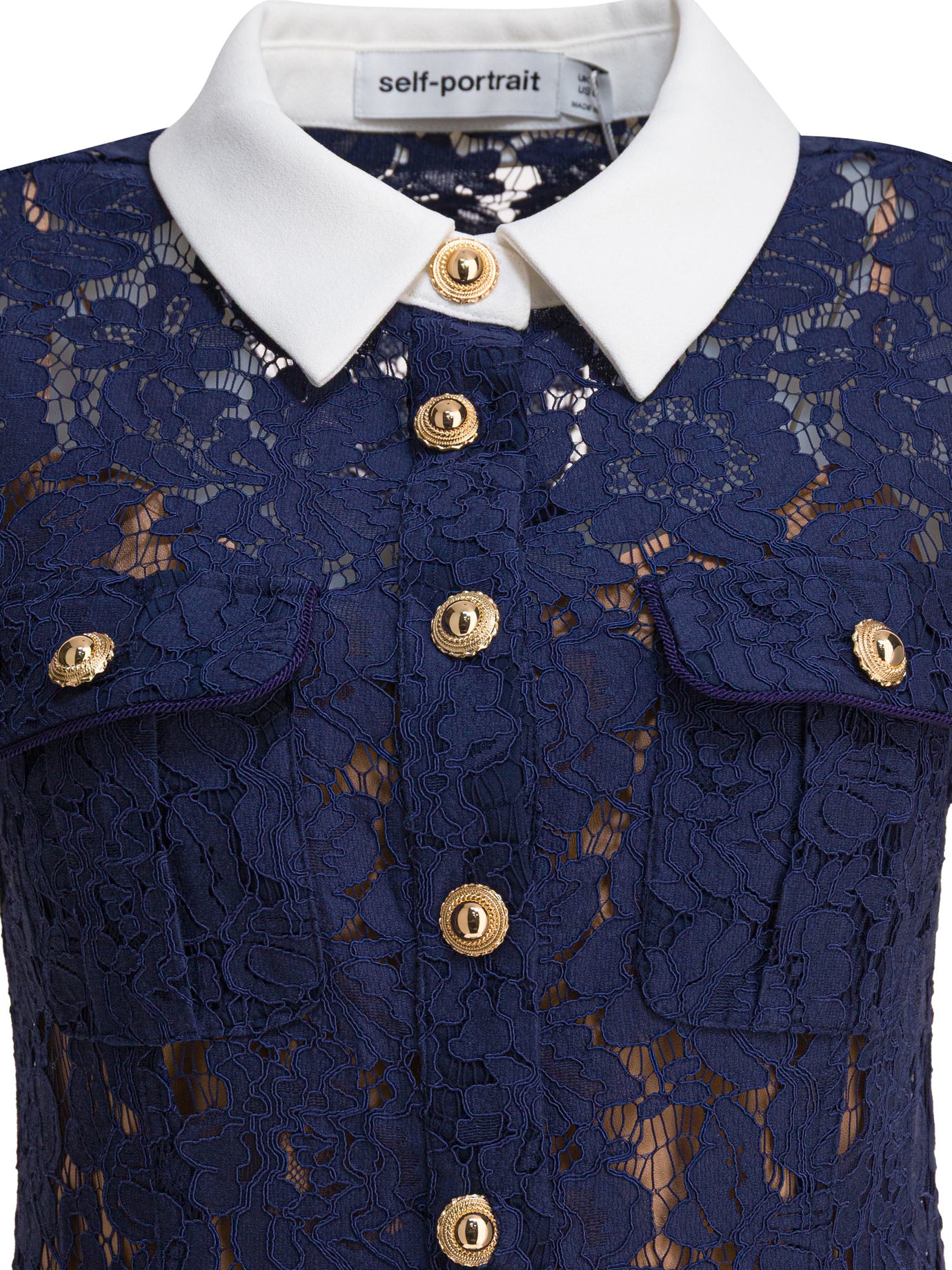 SELF-PORTRAIT Lace Contrast Collar Midi Dress