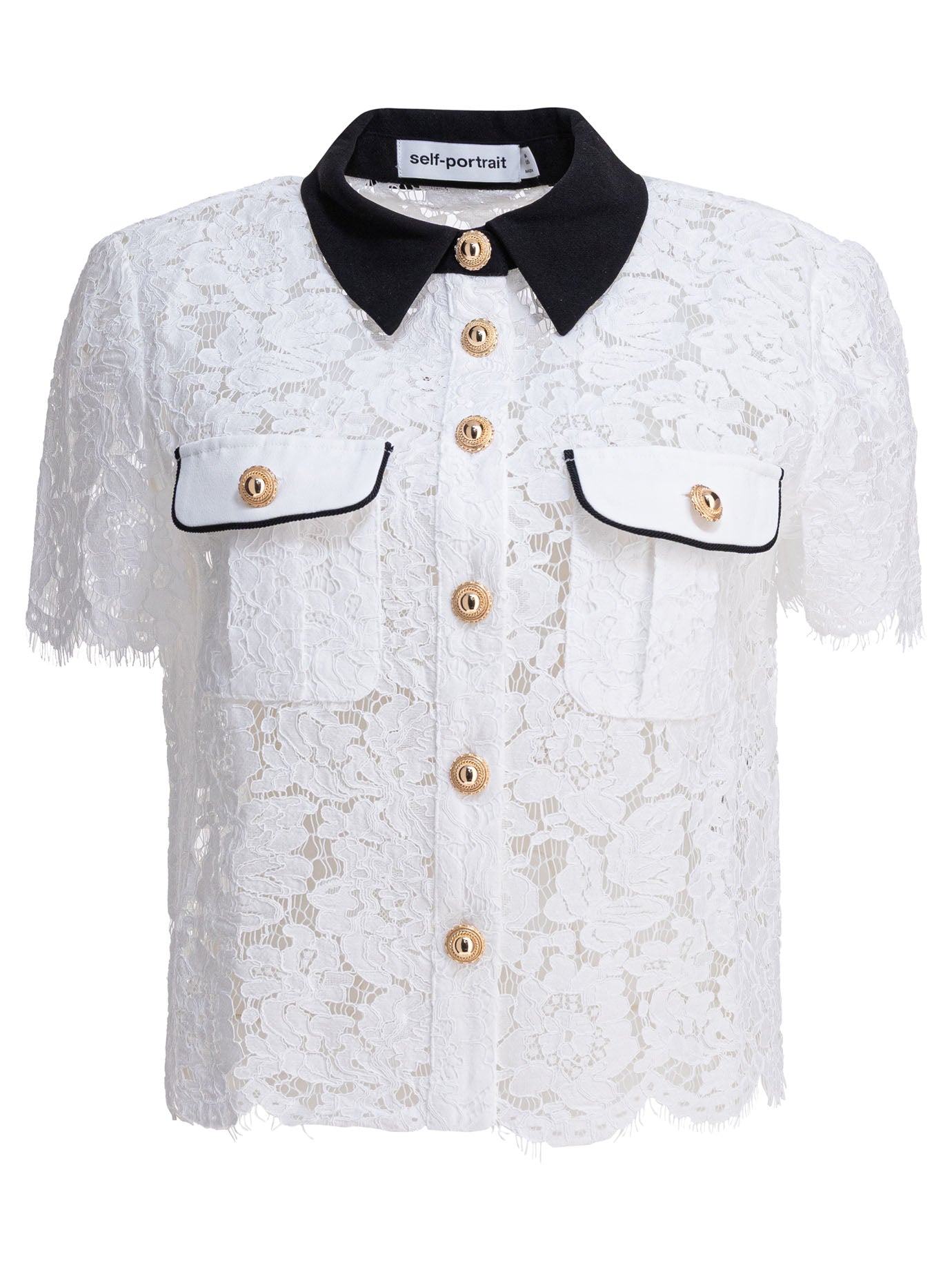 SELF-PORTRAIT Lace Contrast Collar Top