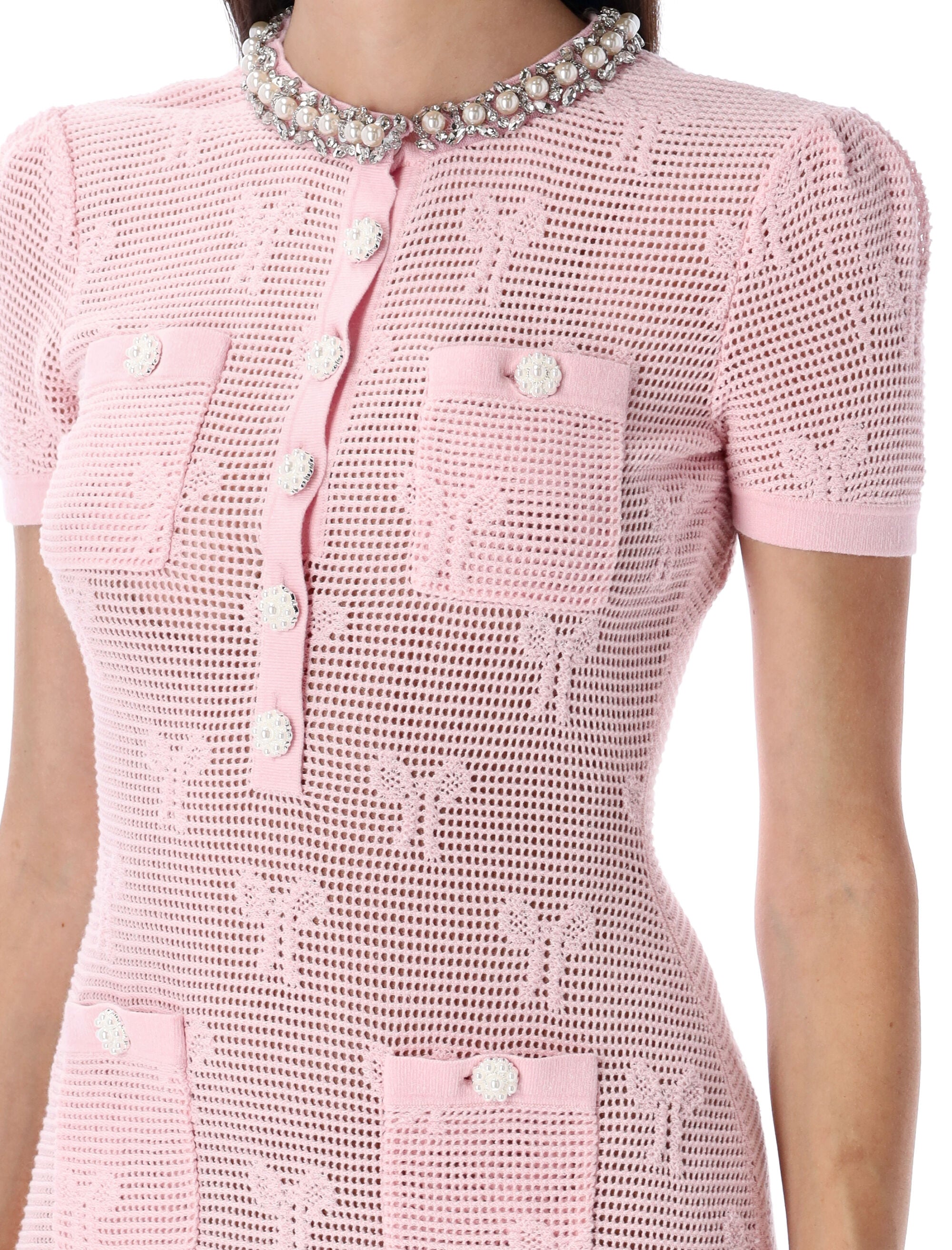 SELF-PORTRAIT Charming Mini Crochet Dress with Bows - Slim Fit