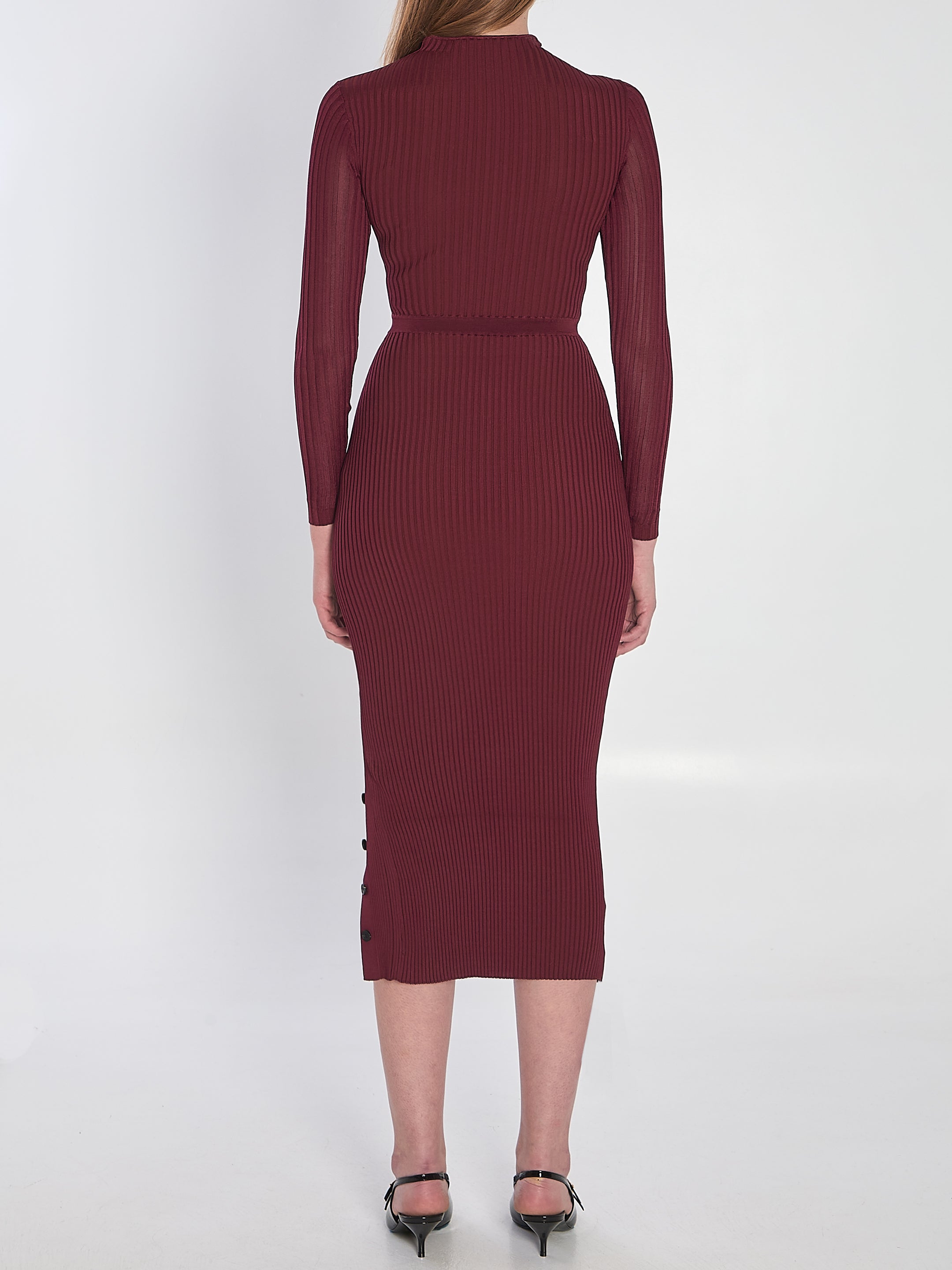 SELF-PORTRAIT Textured Knit Dress with Long Sleeves and Cut-Out Detail