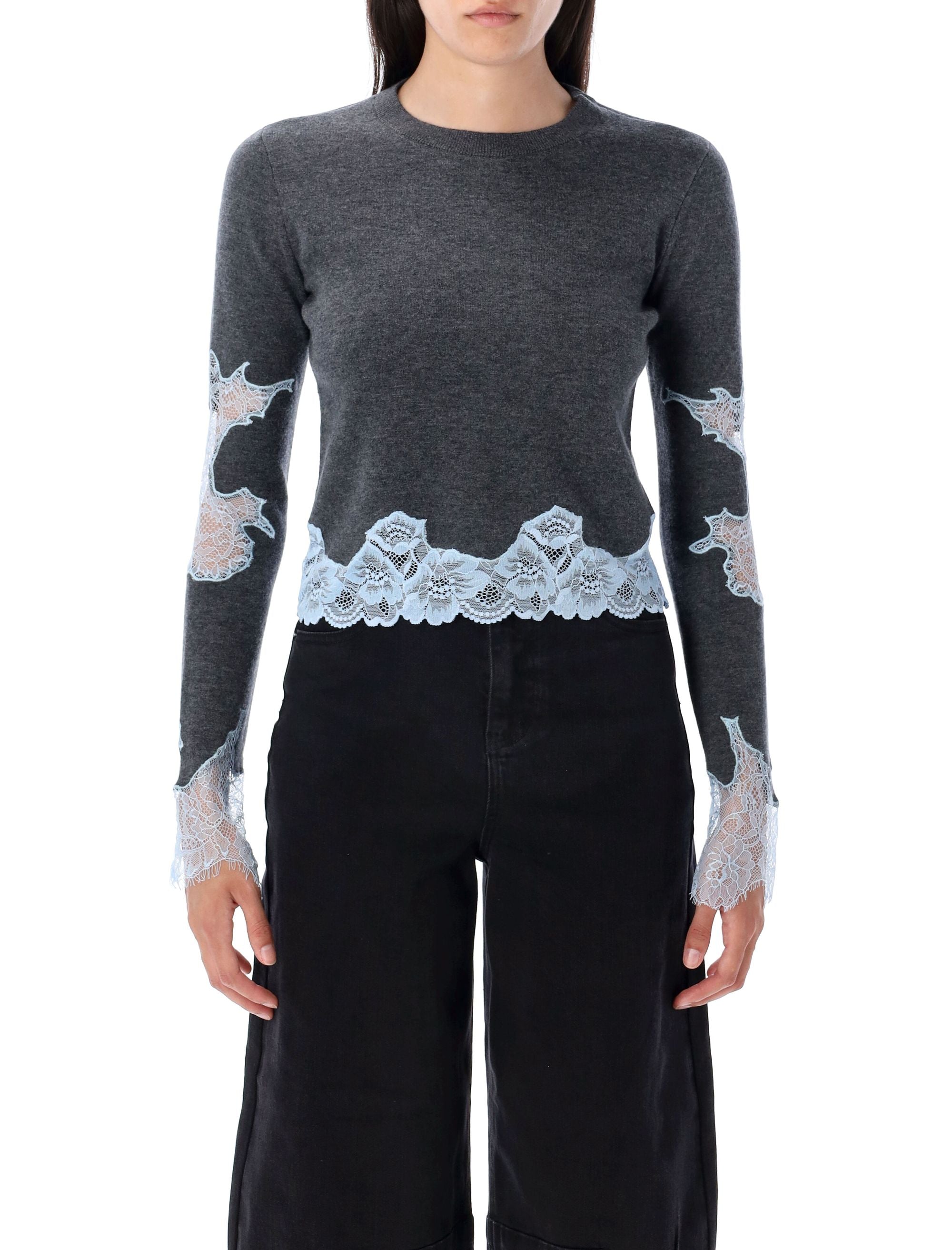 SELF-PORTRAIT Wool Blend Sweater with Lace Details