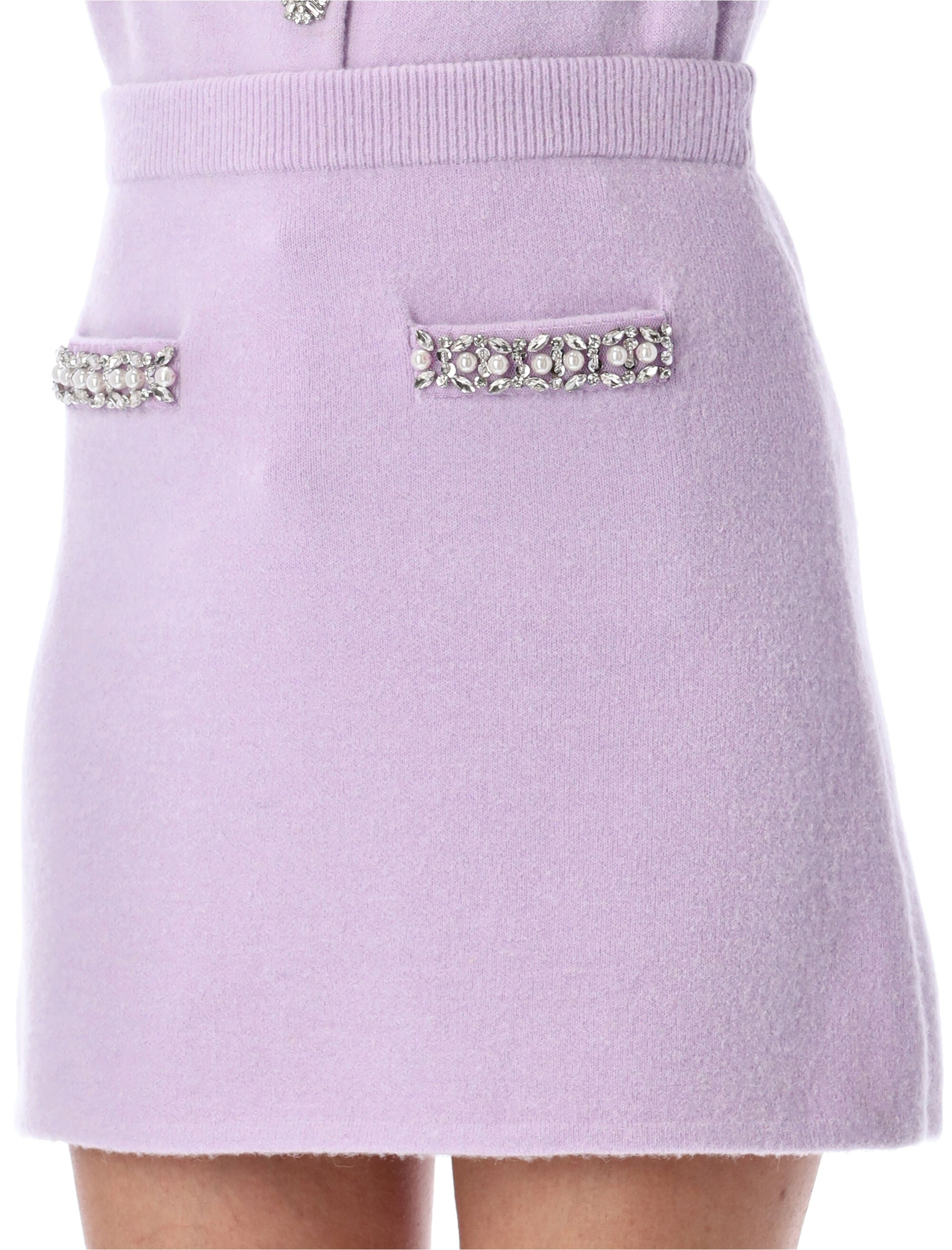 SELF-PORTRAIT Chic Mini Knit Skirt with Crystal Accents