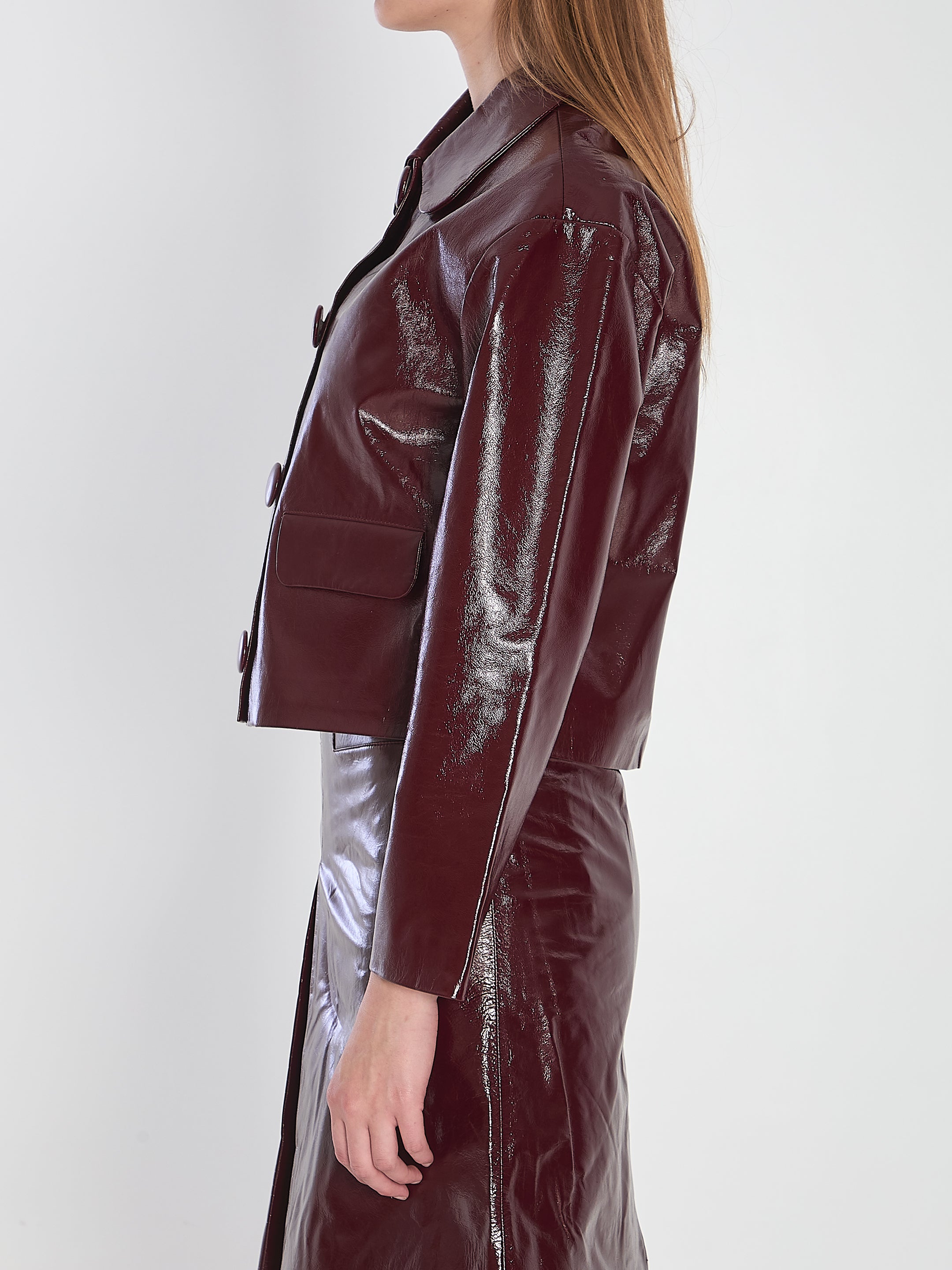 SELF-PORTRAIT Lambskin Jacket with Shirt Style Collar