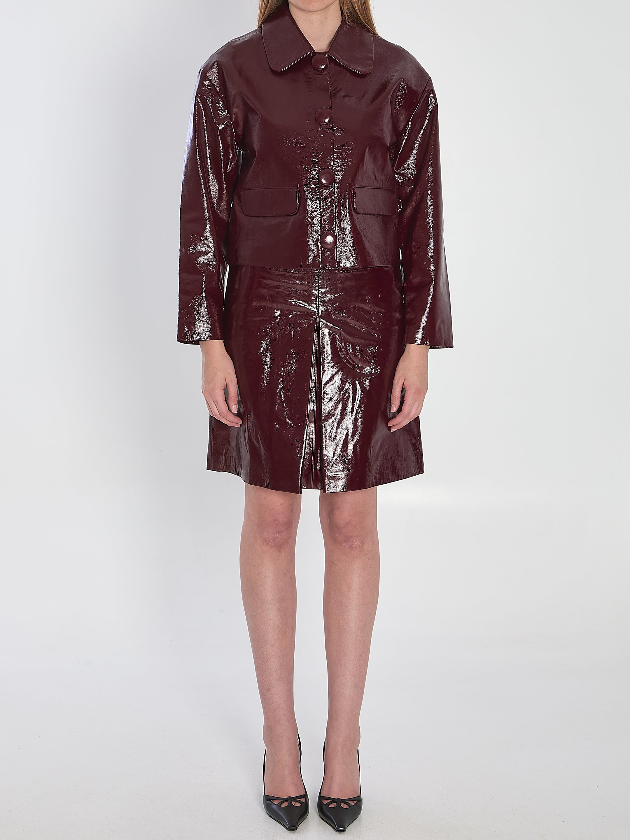 SELF-PORTRAIT Lambskin Jacket with Shirt Style Collar