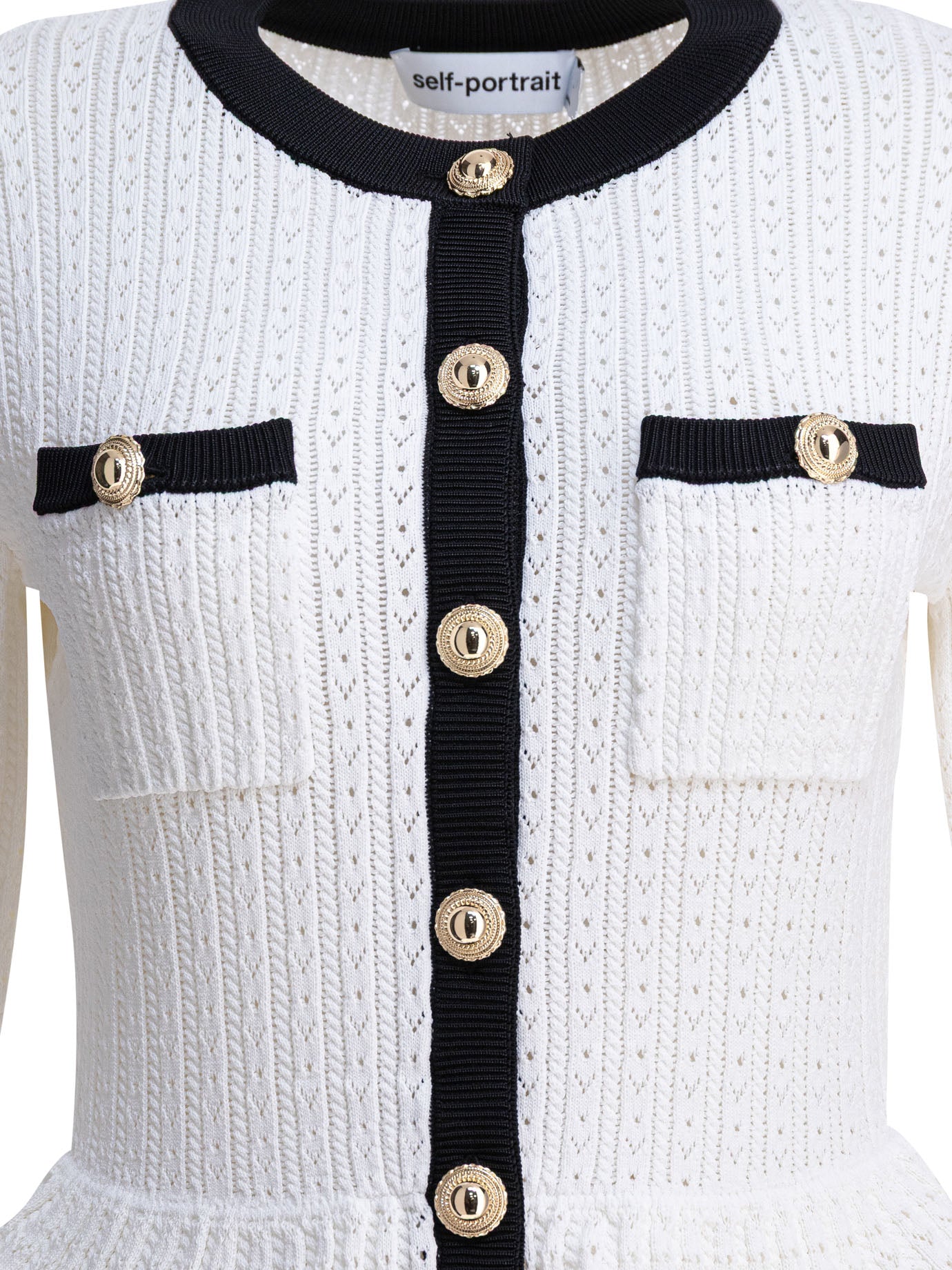 SELF-PORTRAIT Midi Pointelle Knit Contrast Dress for Women