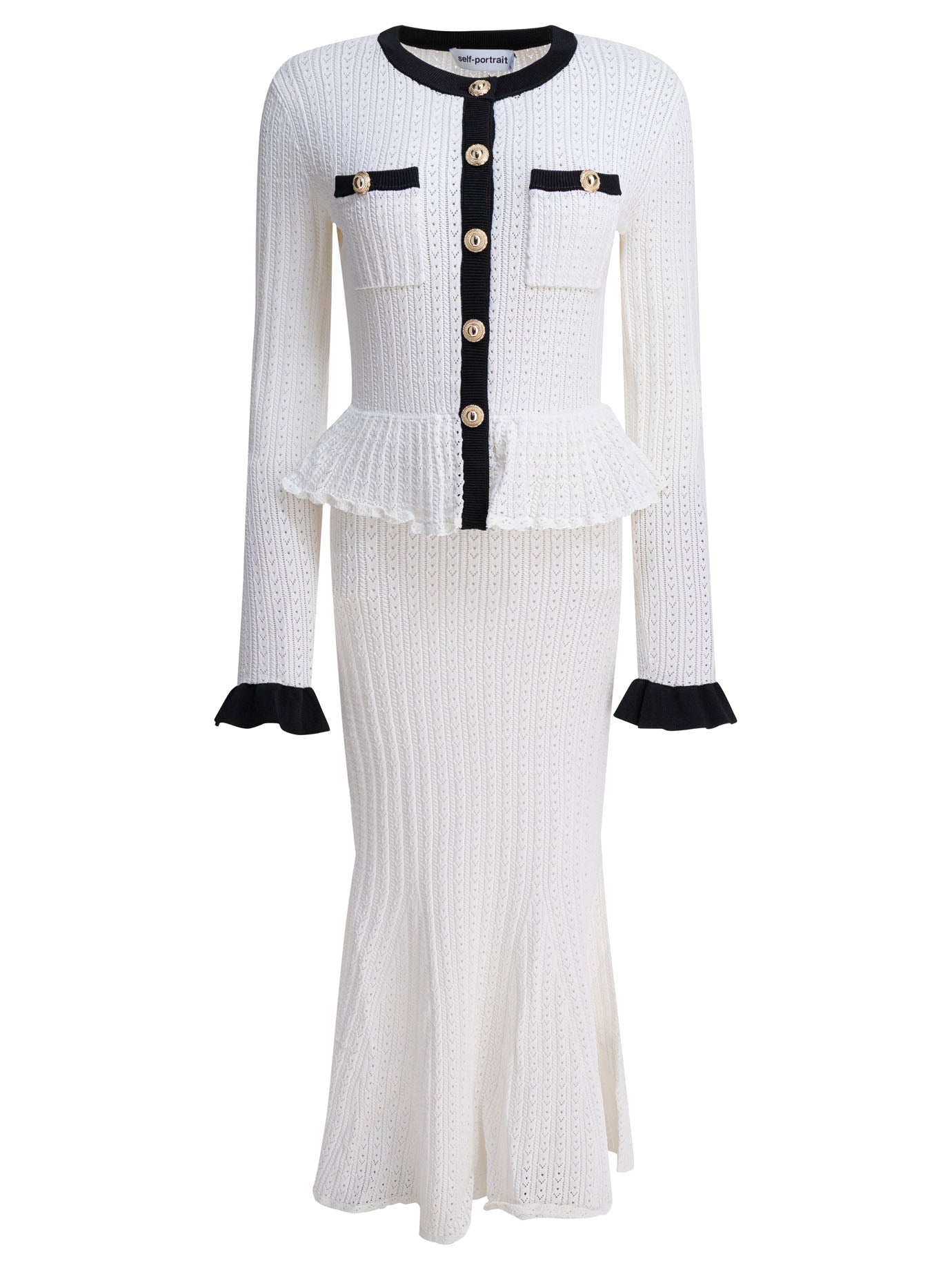SELF-PORTRAIT Midi Pointelle Knit Contrast Dress for Women