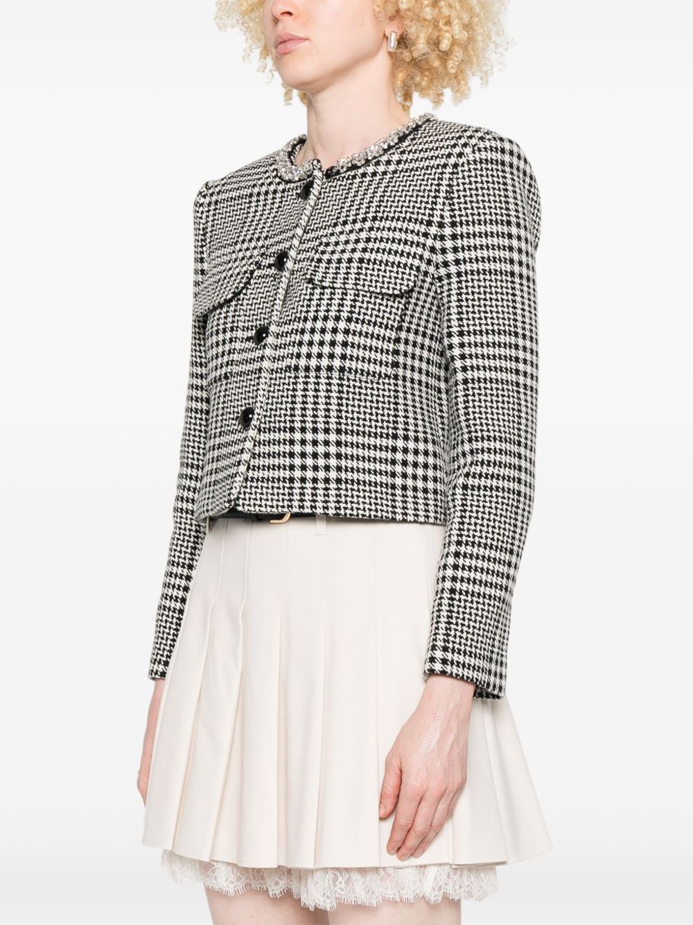 SELF-PORTRAIT Cropped Checkered Design Wool Blend Jacket