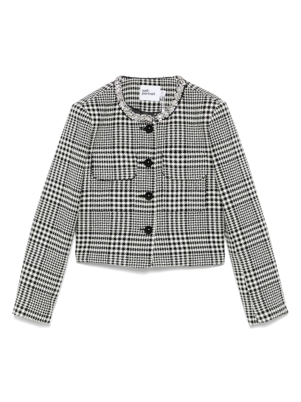 SELF-PORTRAIT Cropped Checkered Design Wool Blend Jacket