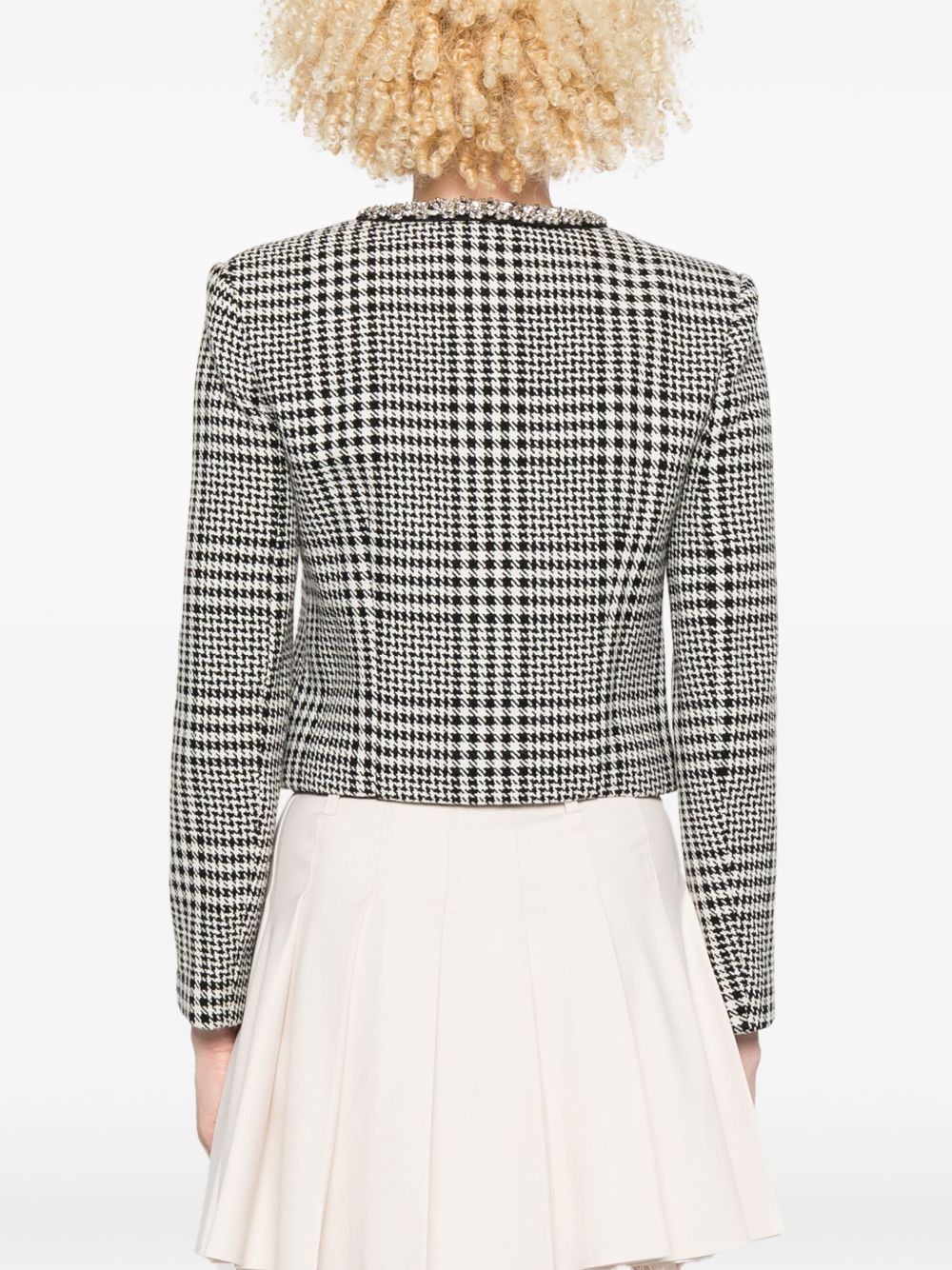 SELF-PORTRAIT Cropped Checkered Design Wool Blend Jacket