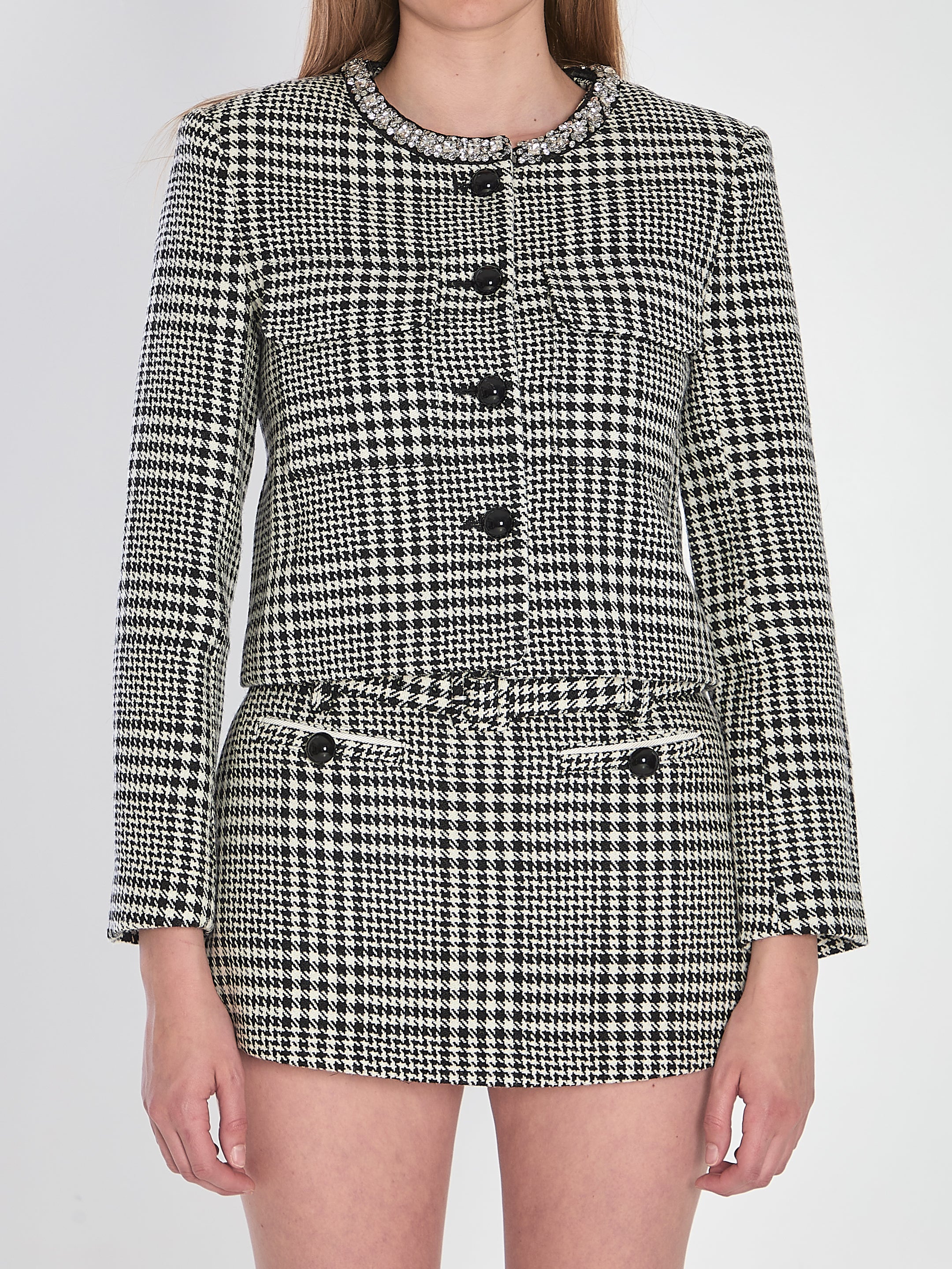 SELF-PORTRAIT Houndstooth Cropped Jacket - Slim Fit