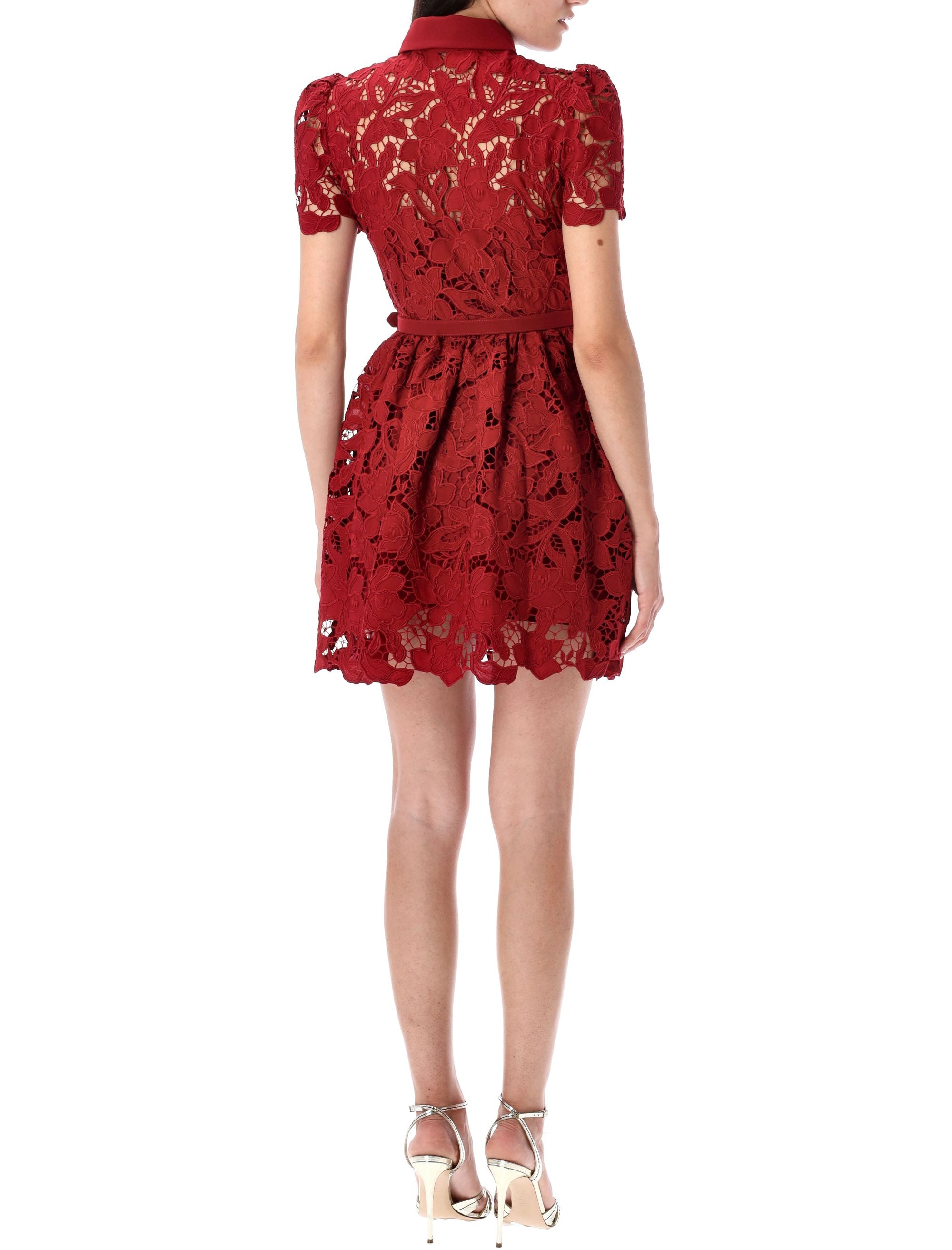 SELF-PORTRAIT Fitted Lace Mini Dress with Collar - Size 6