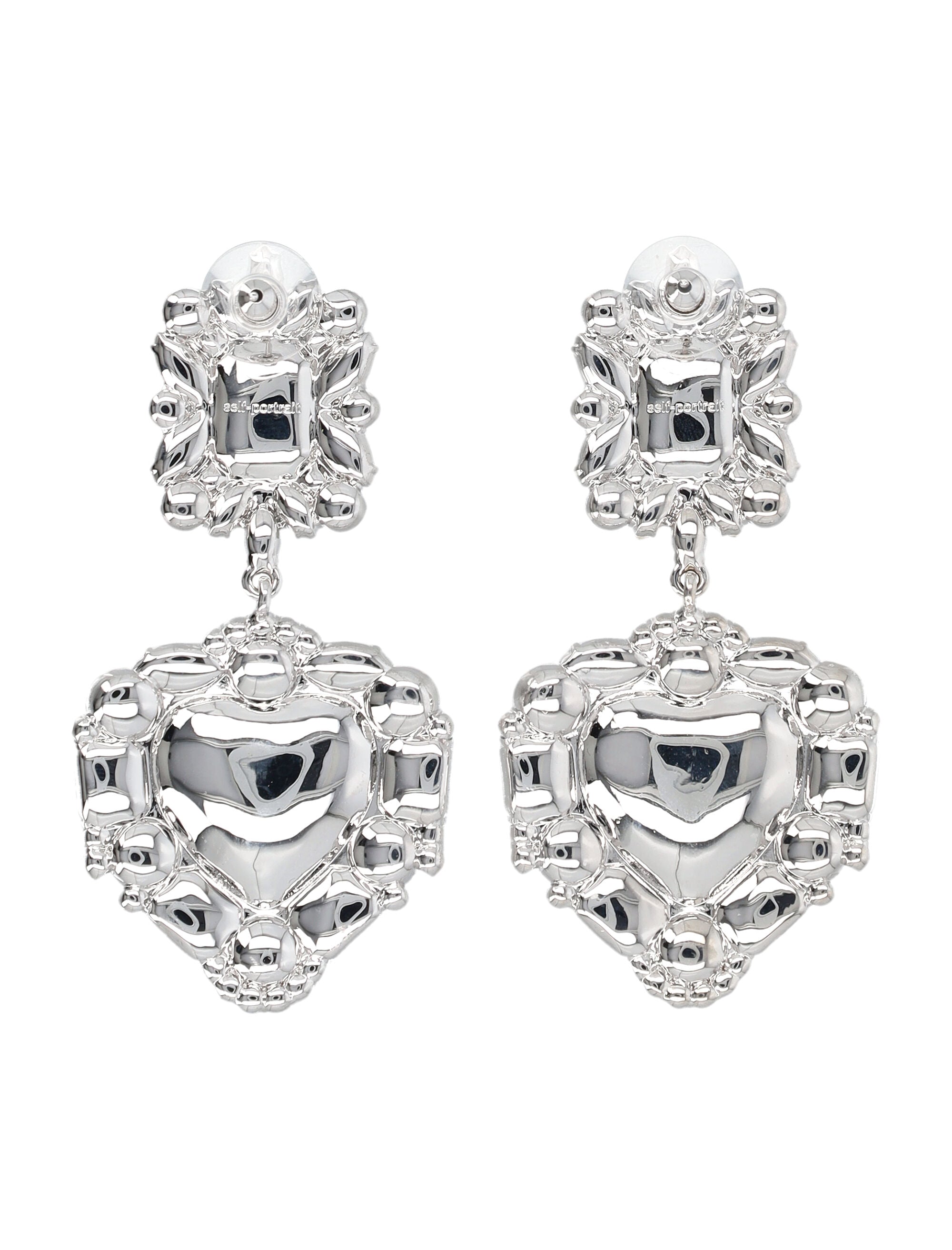 SELF-PORTRAIT Crystal Pearl Tiered Heart Earrings - 3.8 cm x 6.8 cm