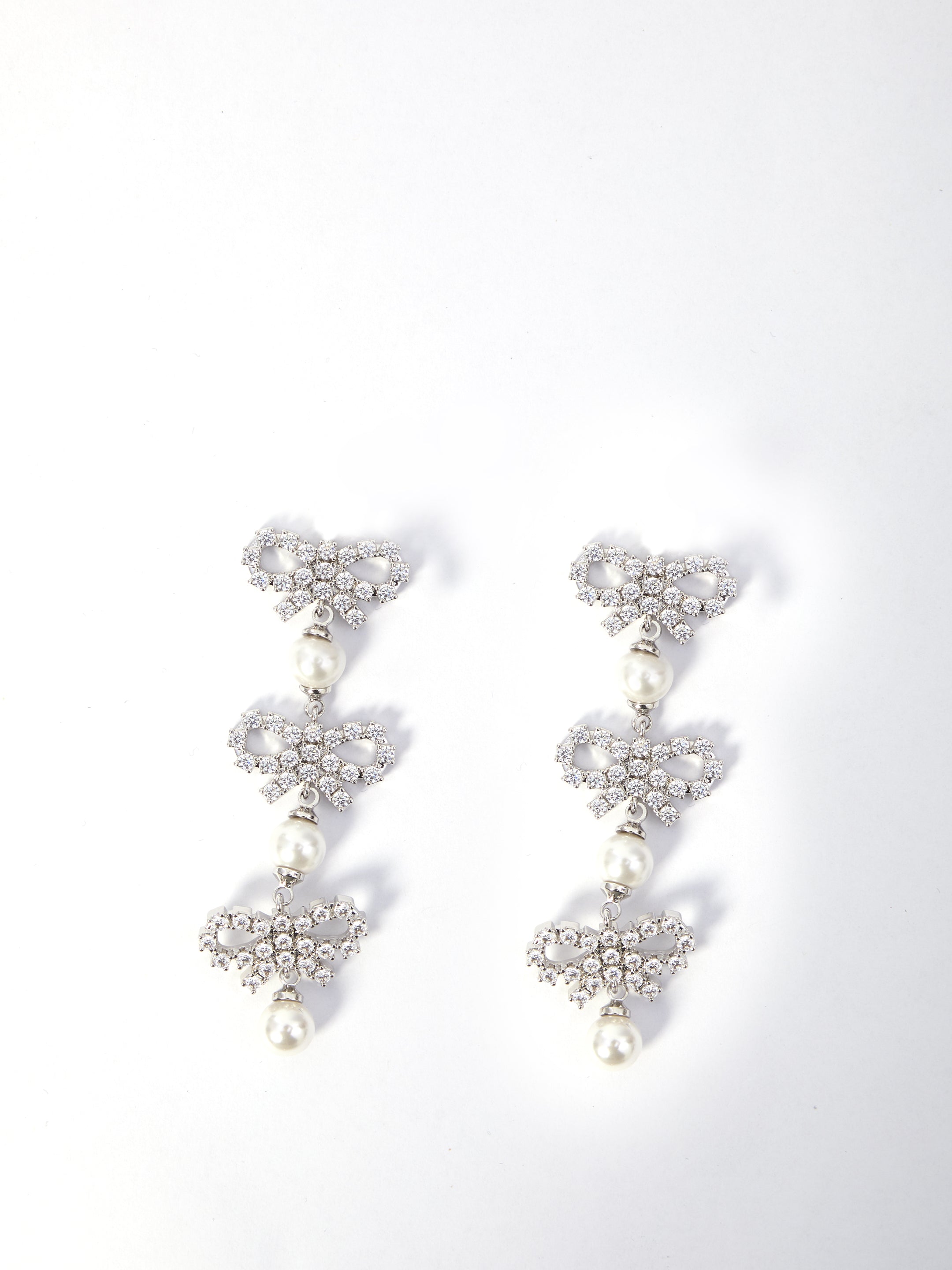 SELF-PORTRAIT Mini Tiered Bow Earrings with Pearl Accents