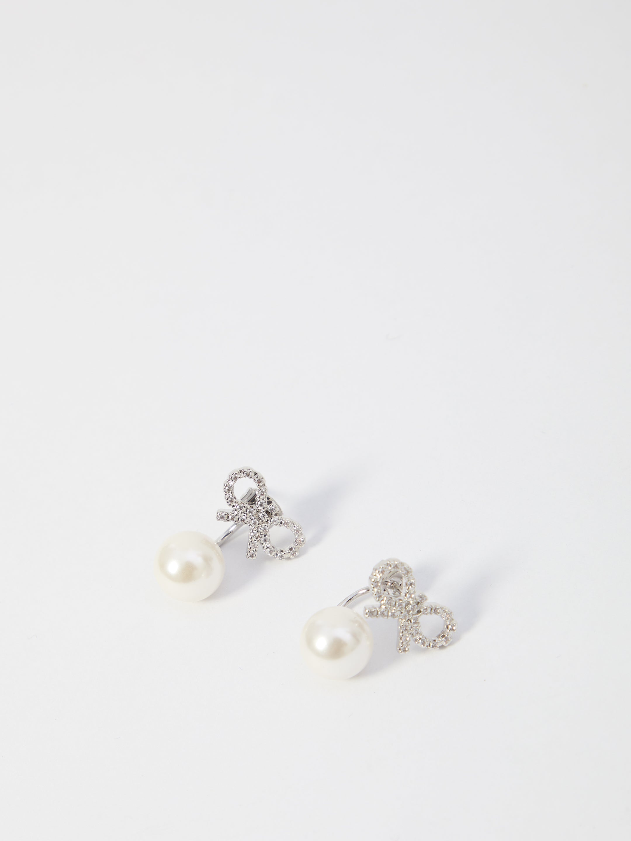 SELF-PORTRAIT Mini Crystal Bow and Pearl Jacket Earrings
