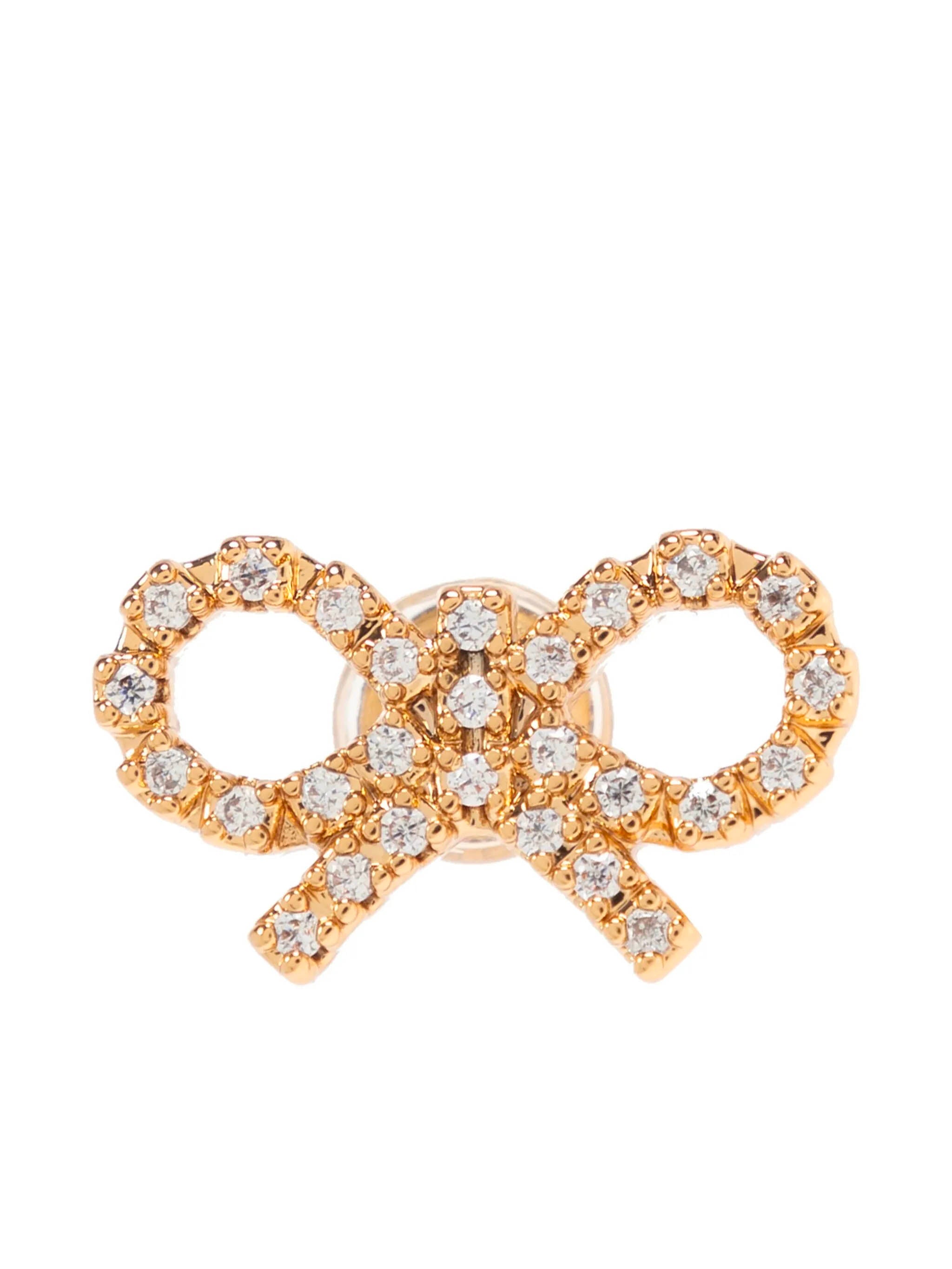 SELF-PORTRAIT Mini Gold Bow Earrings with Crystal Embellishment