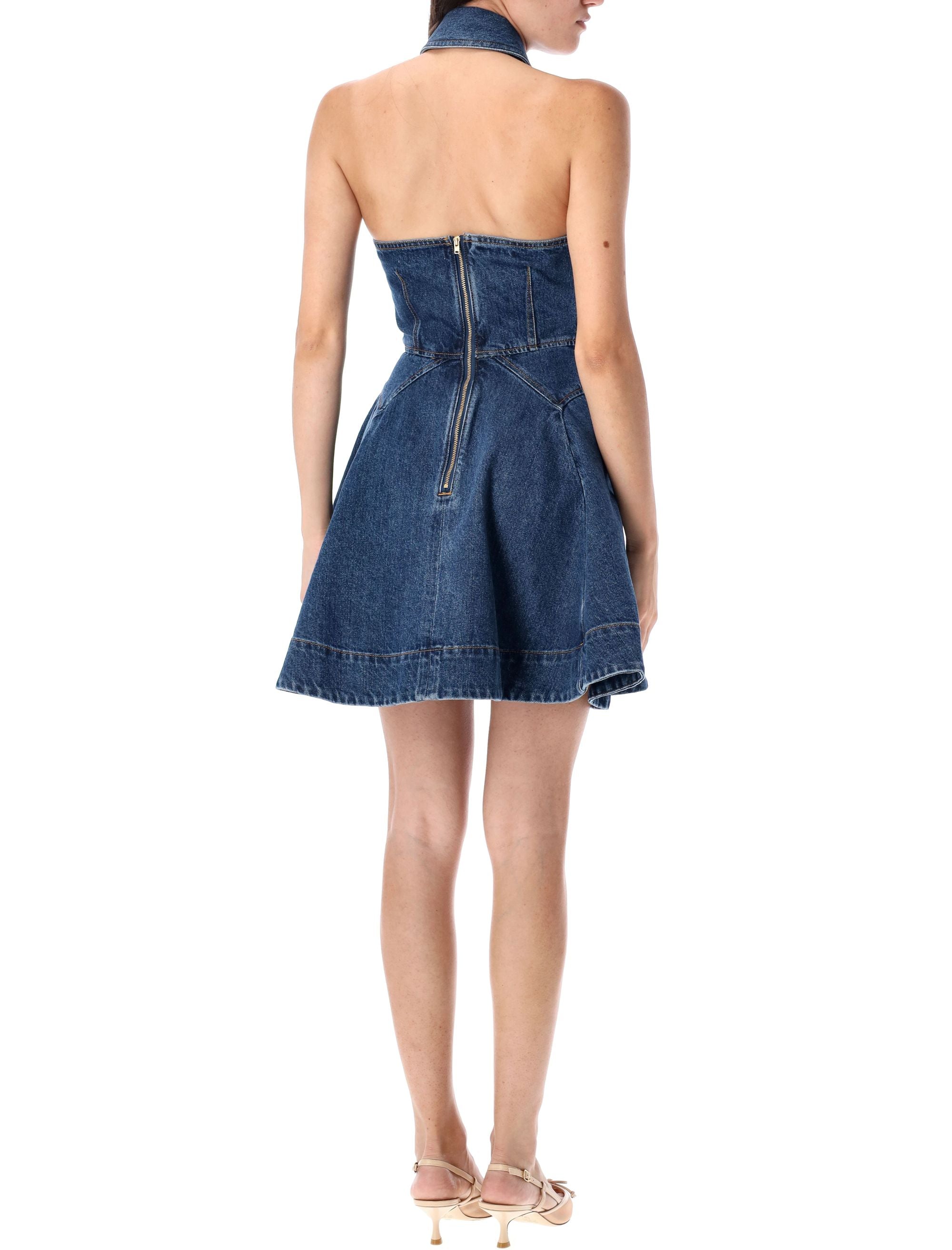 SELF-PORTRAIT Denim Sleeveless Mini Dress