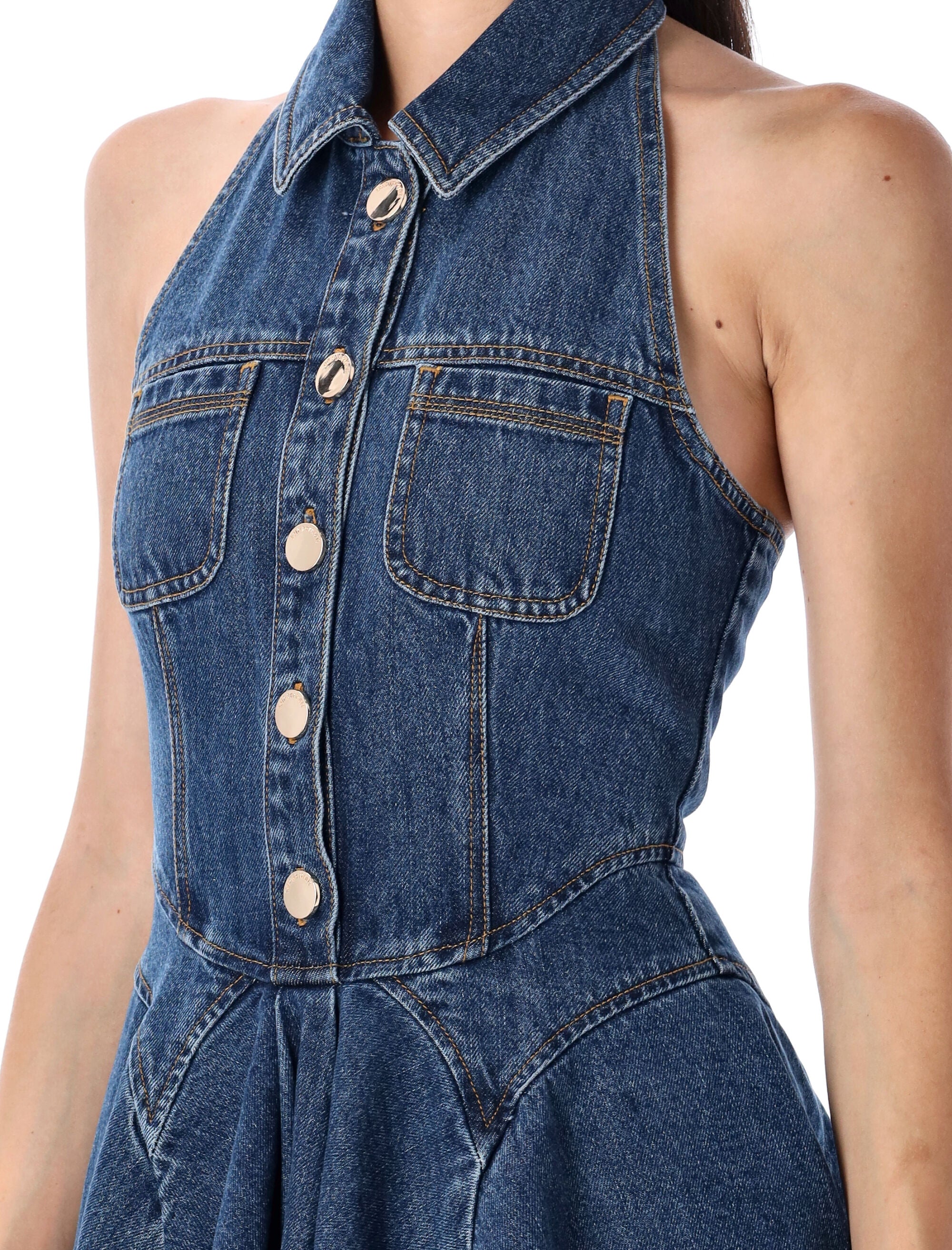 SELF-PORTRAIT Denim Sleeveless Mini Dress