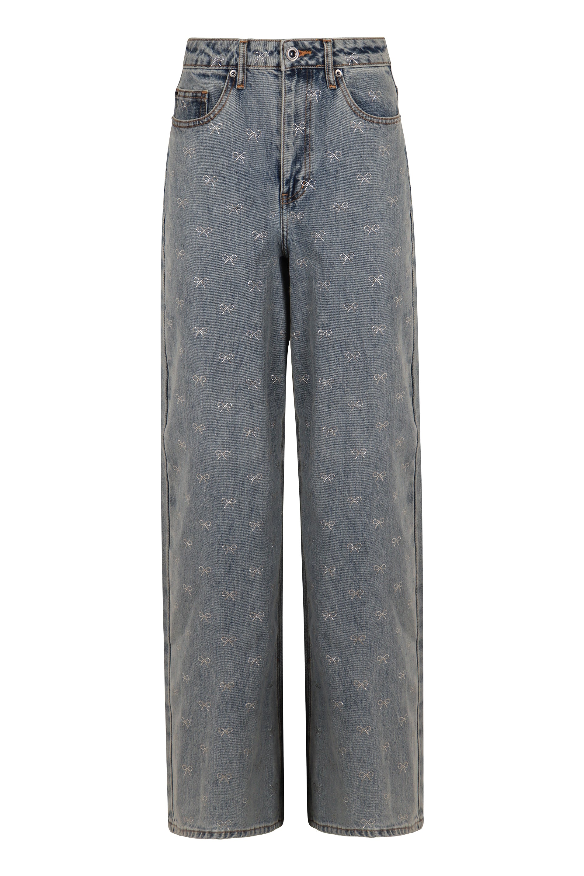SELF-PORTRAIT Wide Leg Jeans with Rhinestone Bows - Size 27