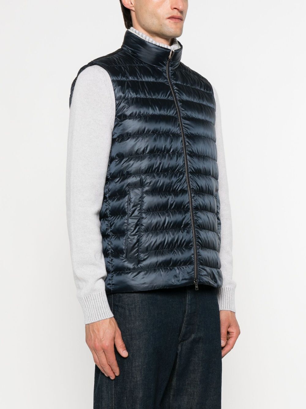 HERNO Men's Quilted Down Vest with Stand Collar