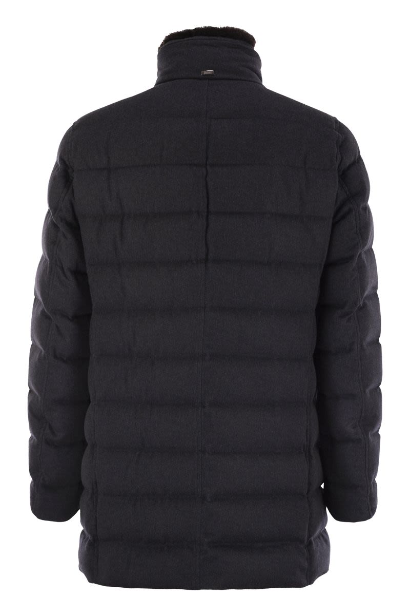 HERNO Long Down Jacket with Detachable Fur Collar for Men