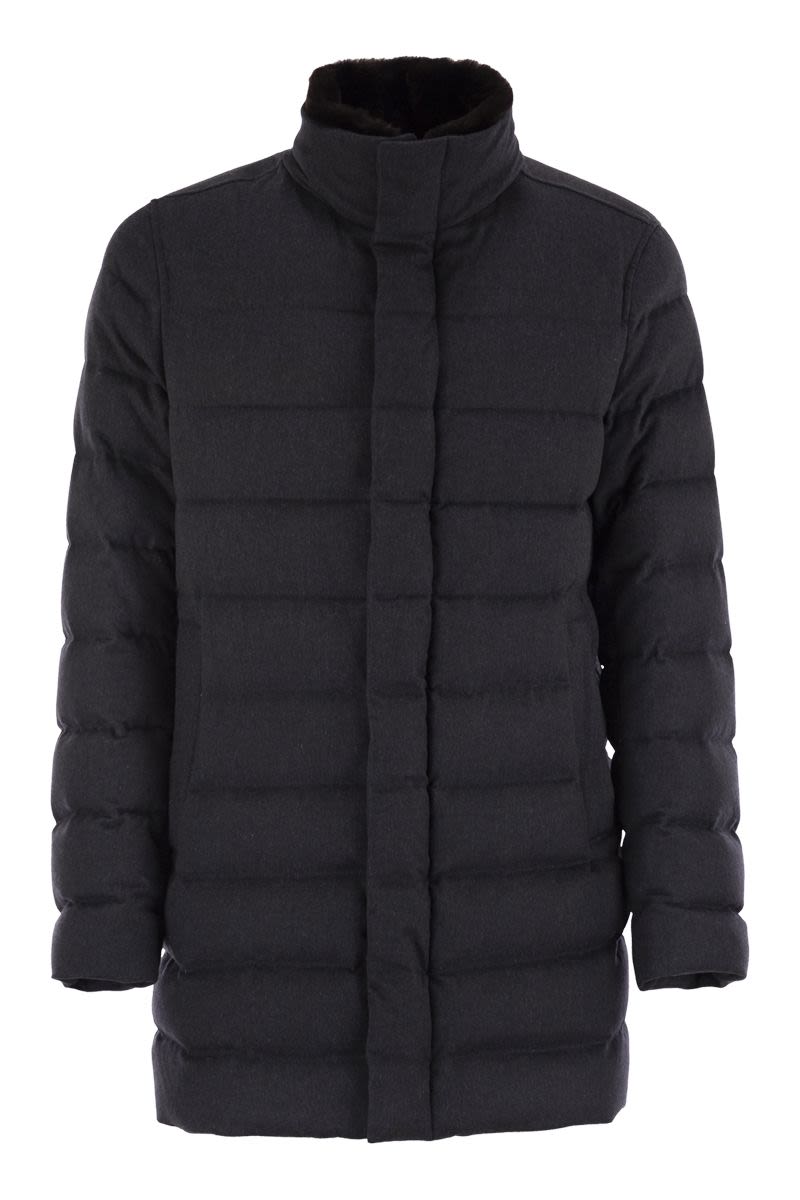 HERNO Long Down Jacket with Detachable Fur Collar for Men