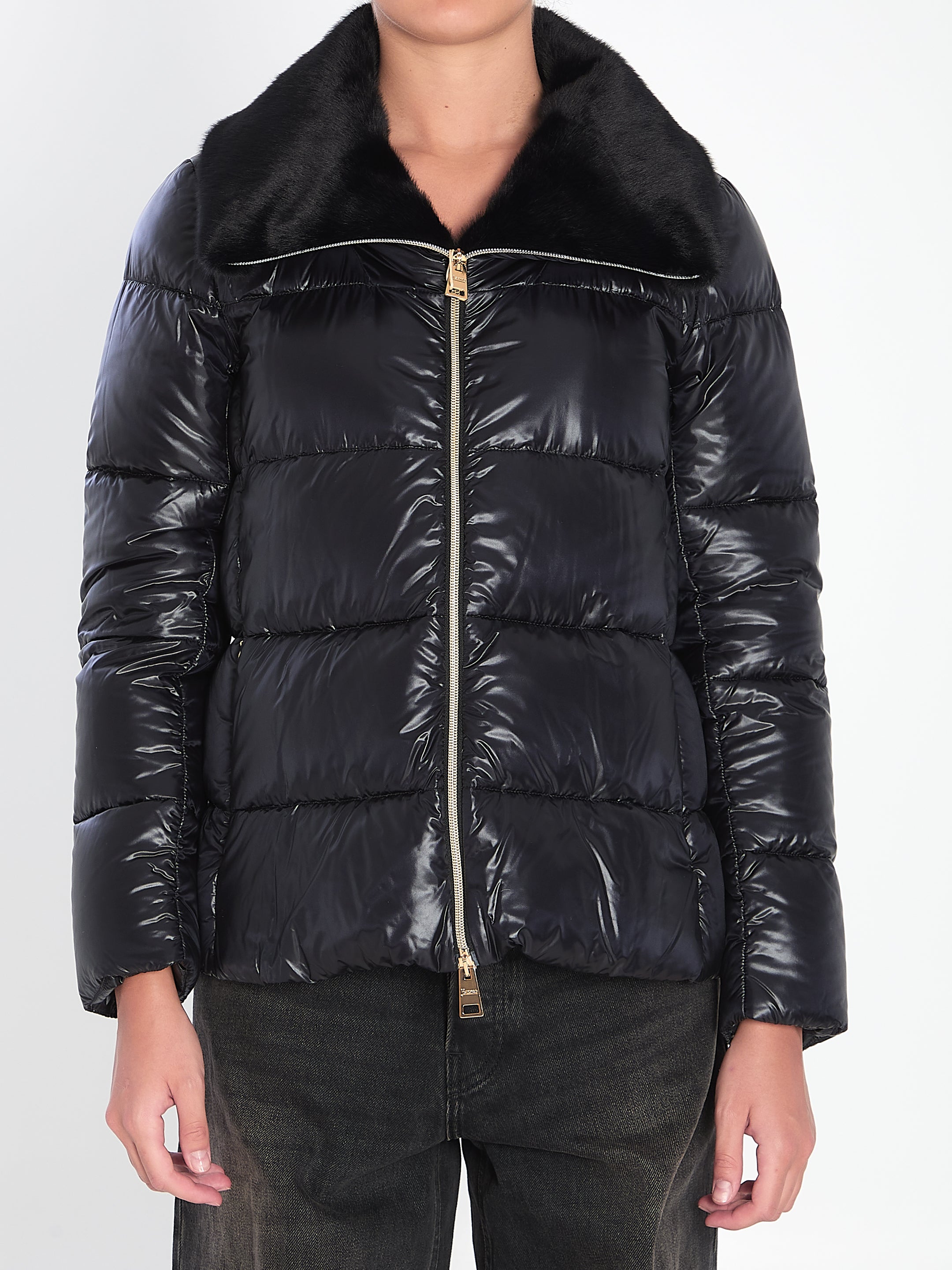 HERNO Lightweight Puffer Jacket with Fur Collar - Size 40 IT