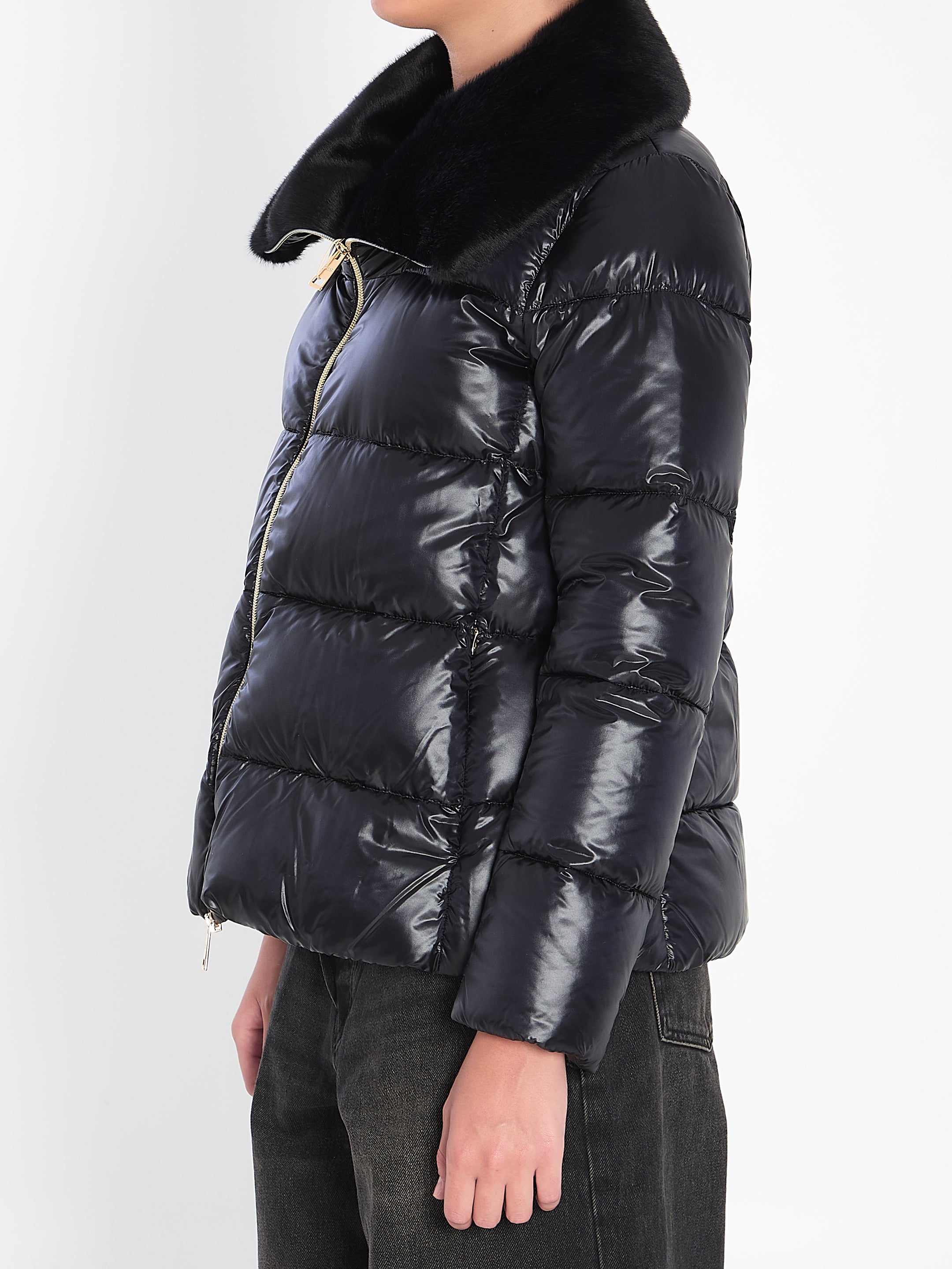 HERNO Lightweight Puffer Jacket with Fur Collar - Size 40 IT