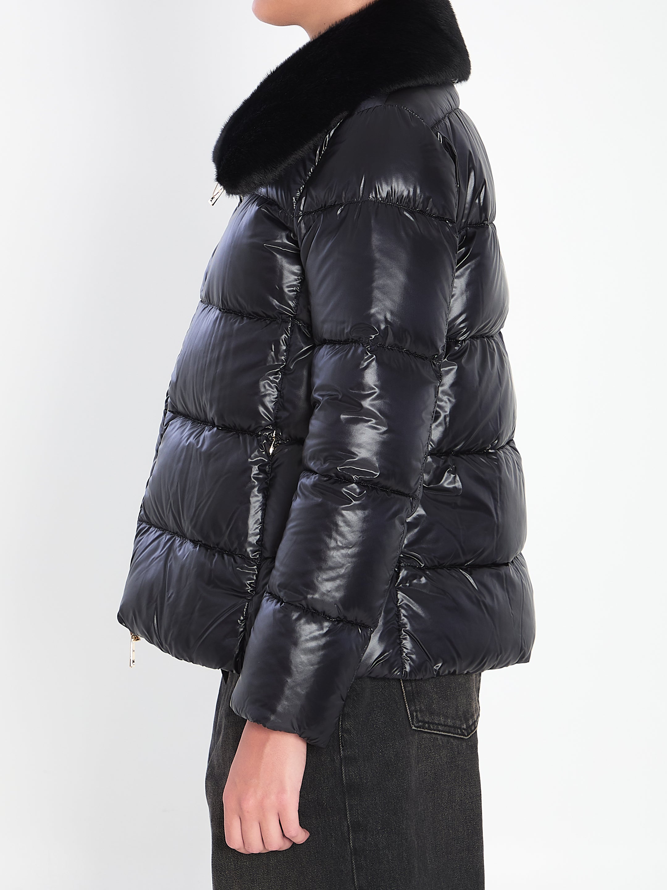 HERNO Lightweight Puffer Jacket with Fur Collar - Size 40 IT