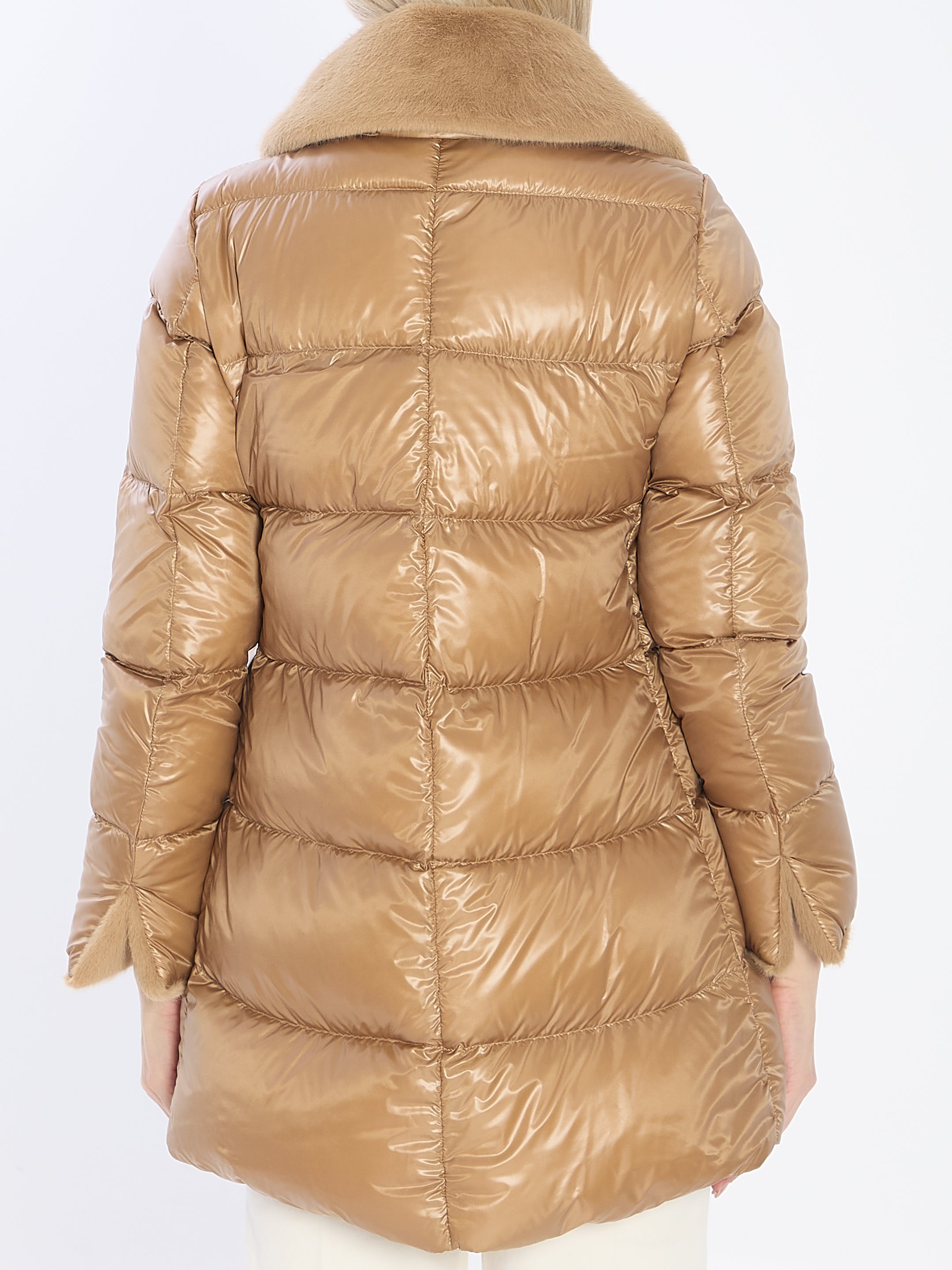 HERNO Mid-Length Women's Light Puffer Jacket with Fur Collar