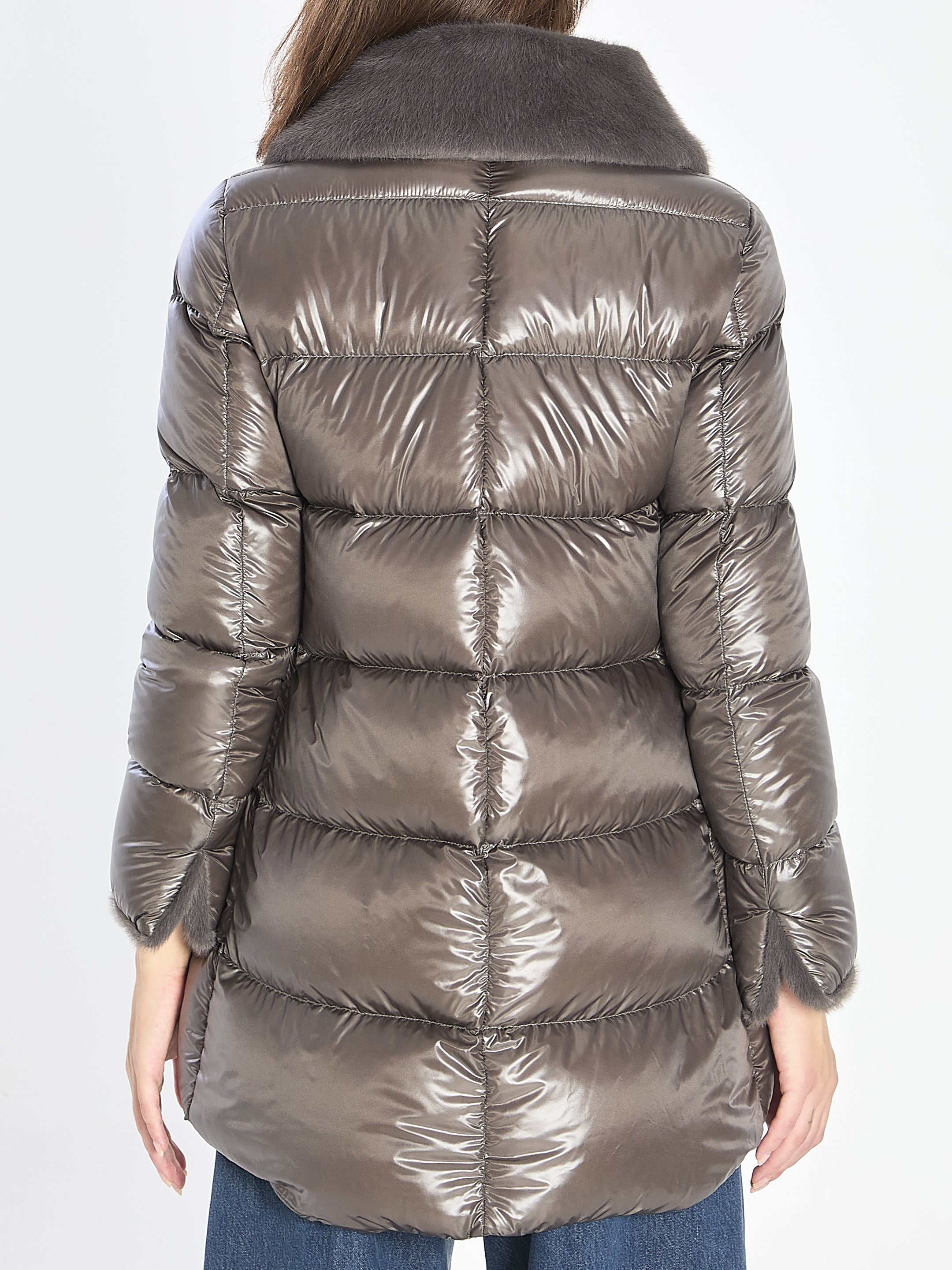 HERNO Mid-Length Light Puffer Jacket with Fur Collar - Size 40