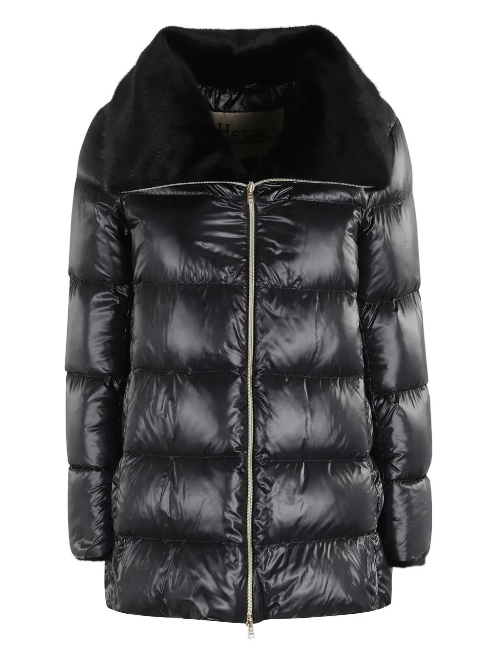 HERNO Women's Mini A-Shape Ultralight Down Jacket with Eco Fur Collar