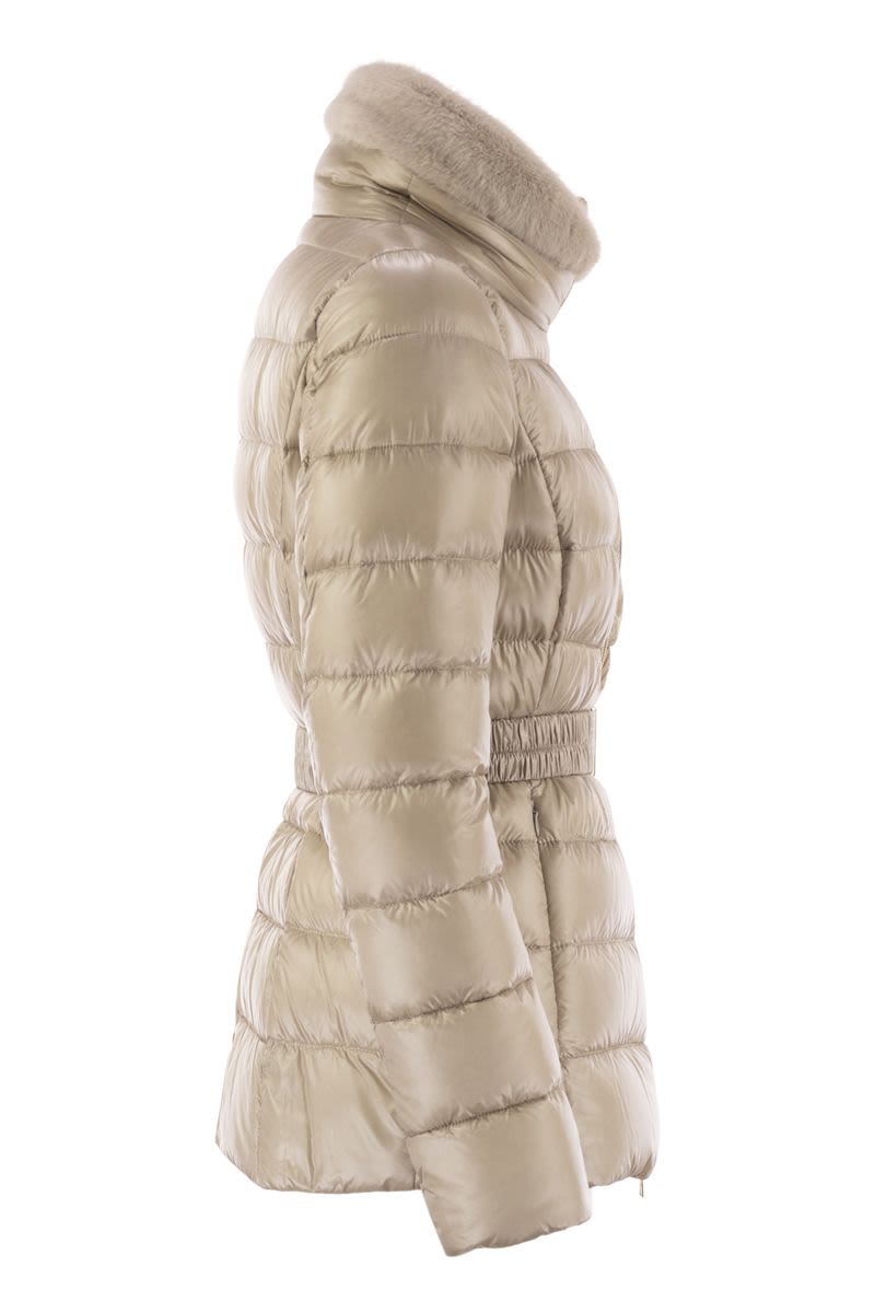 HERNO Slim Fit Ultralight Down Jacket with High Collar and Faux Fur Trim