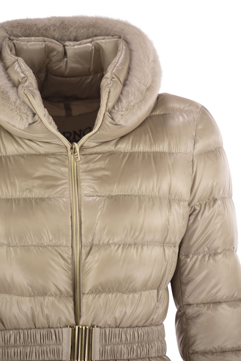 HERNO Slim Fit Ultralight Down Jacket with High Collar and Faux Fur Trim