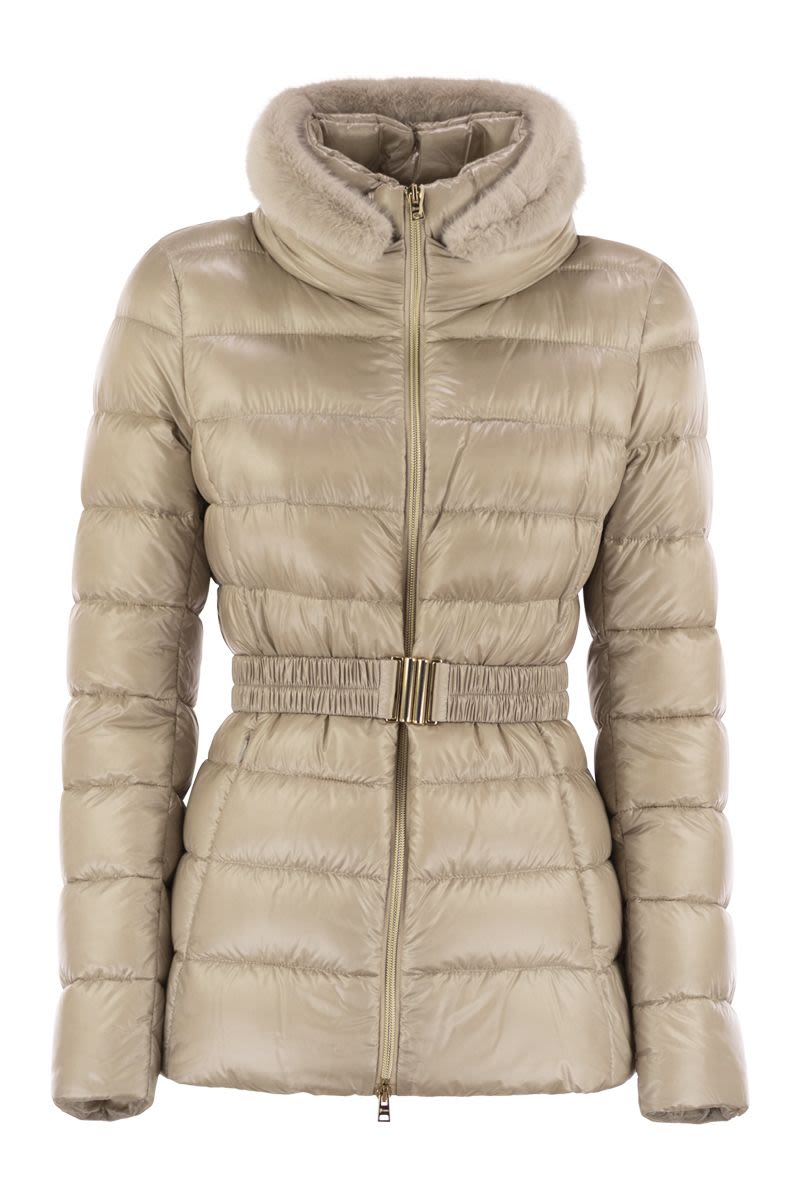HERNO Slim Fit Ultralight Down Jacket with High Collar and Faux Fur Trim
