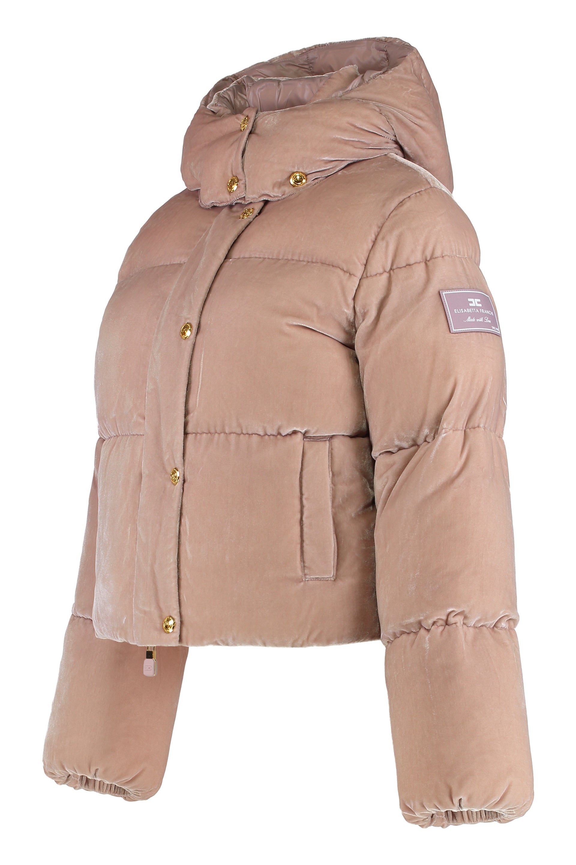ELISABETTA FRANCHI Cropped Velvet Puffer Jacket