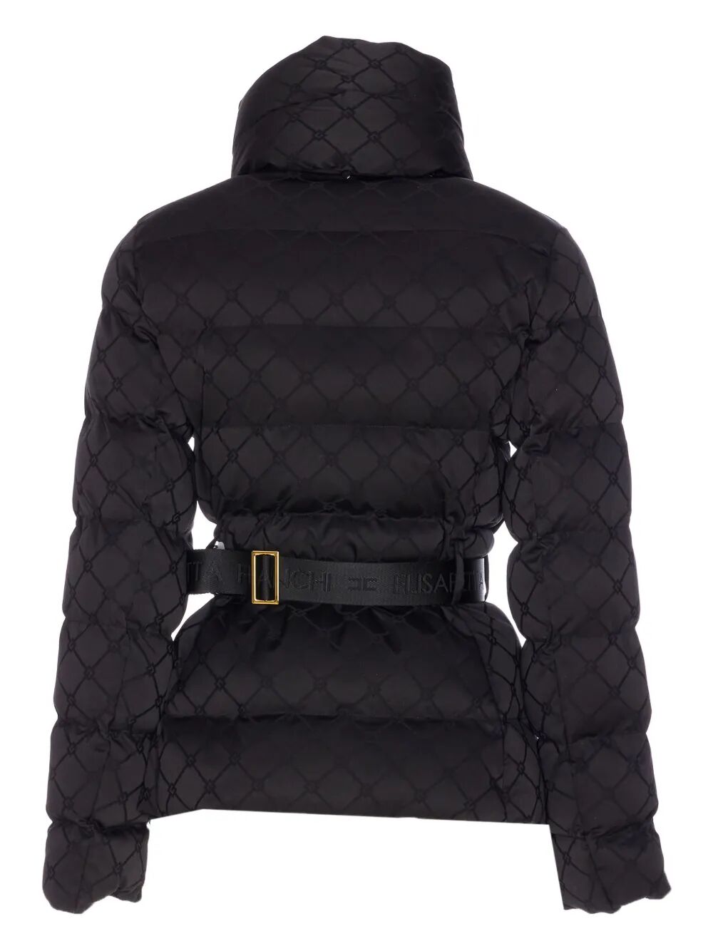 ELISABETTA FRANCHI Jacquard Sail Fabric Down Jacket with Belt