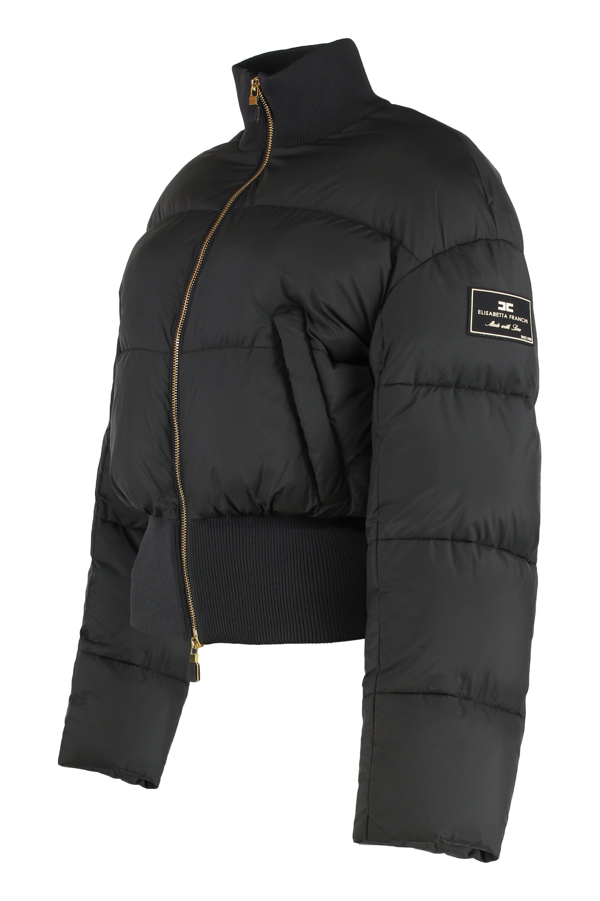 ELISABETTA FRANCHI Cropped Down Jacket in Technical Fabric - Women’s Outerwear