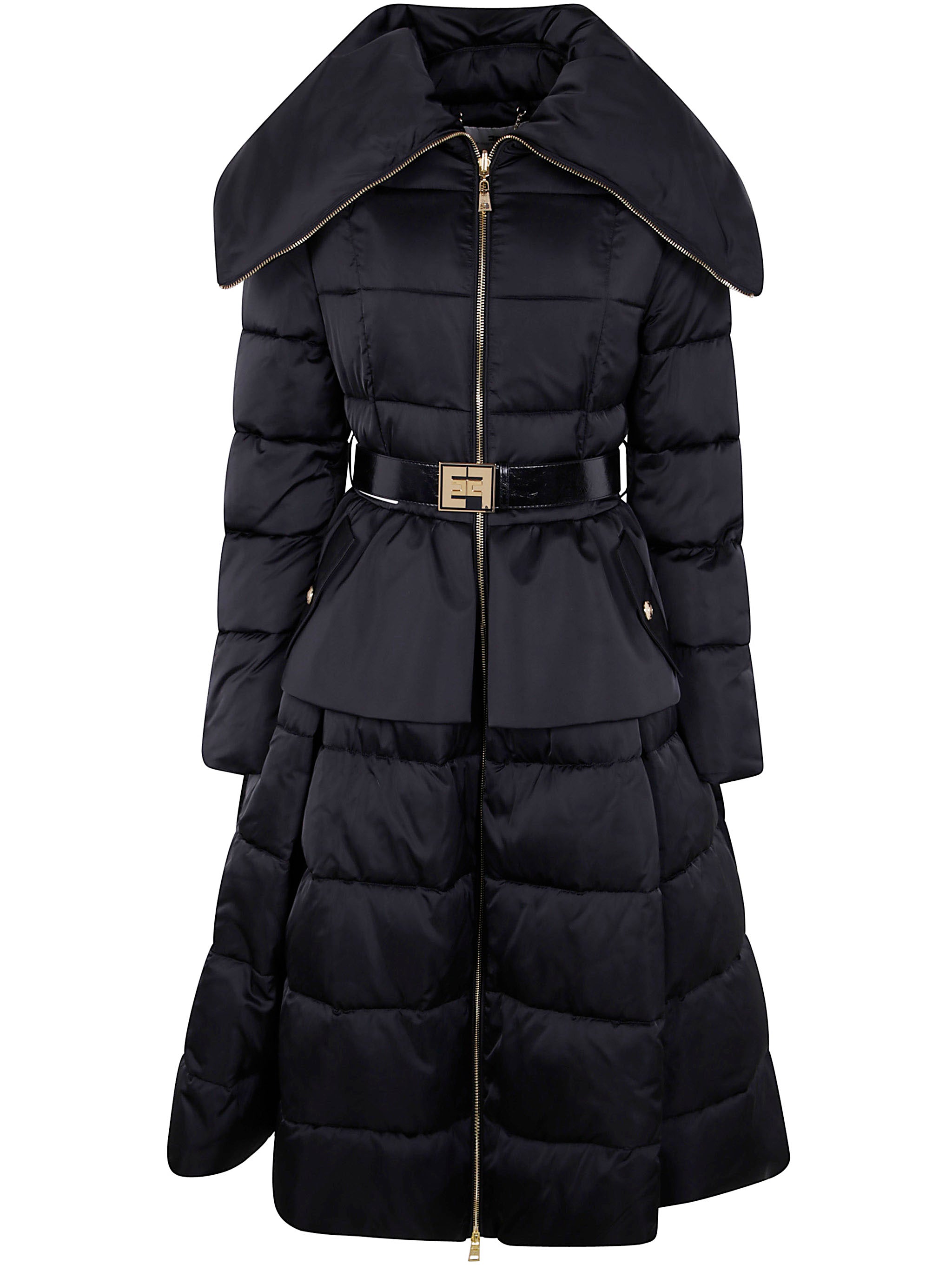 ELISABETTA FRANCHI Padded Long Jacket with Belt for Women