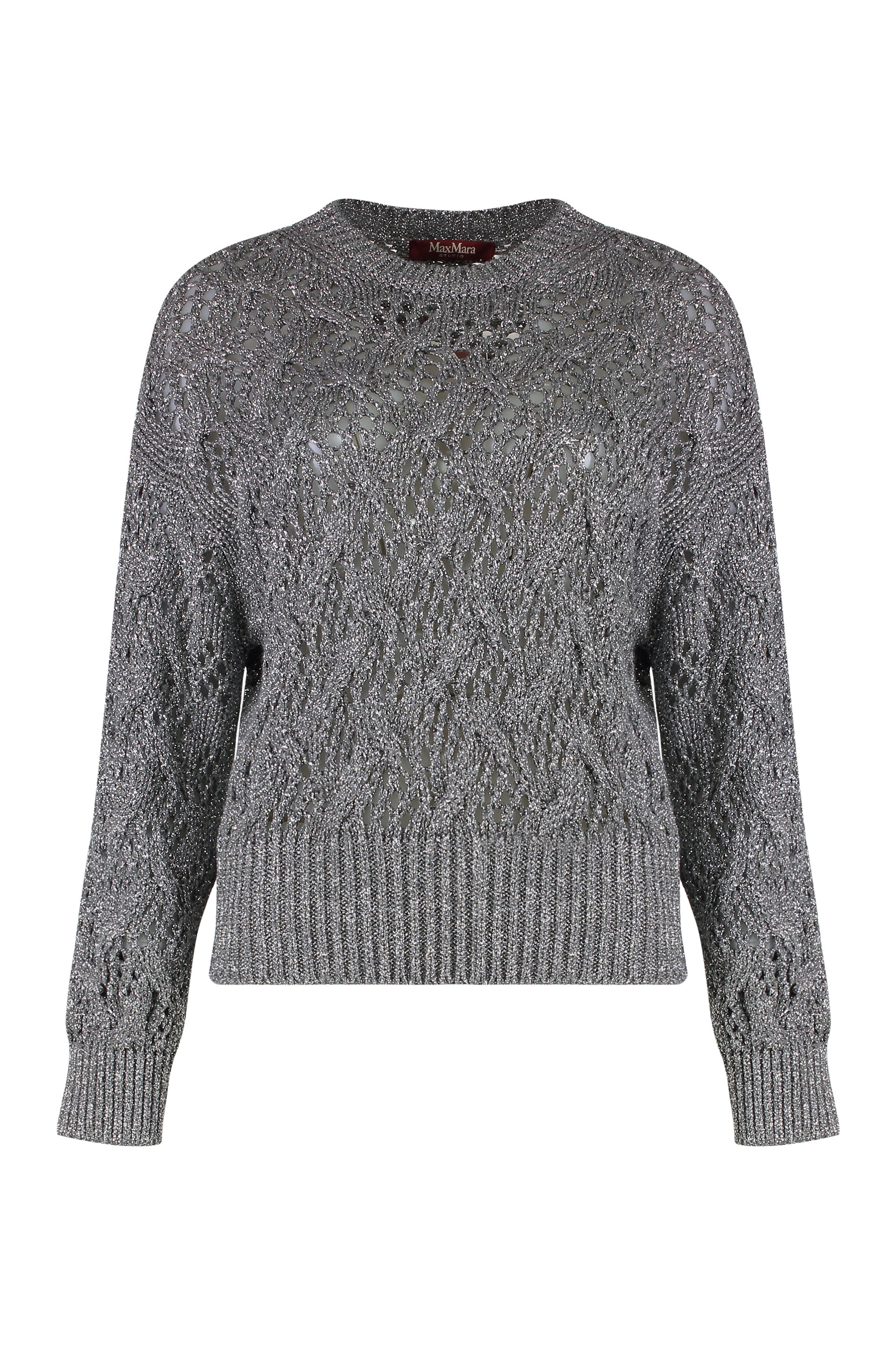 MAX MARA STUDIO Lurex Knit Sweater with Ribbed Edges