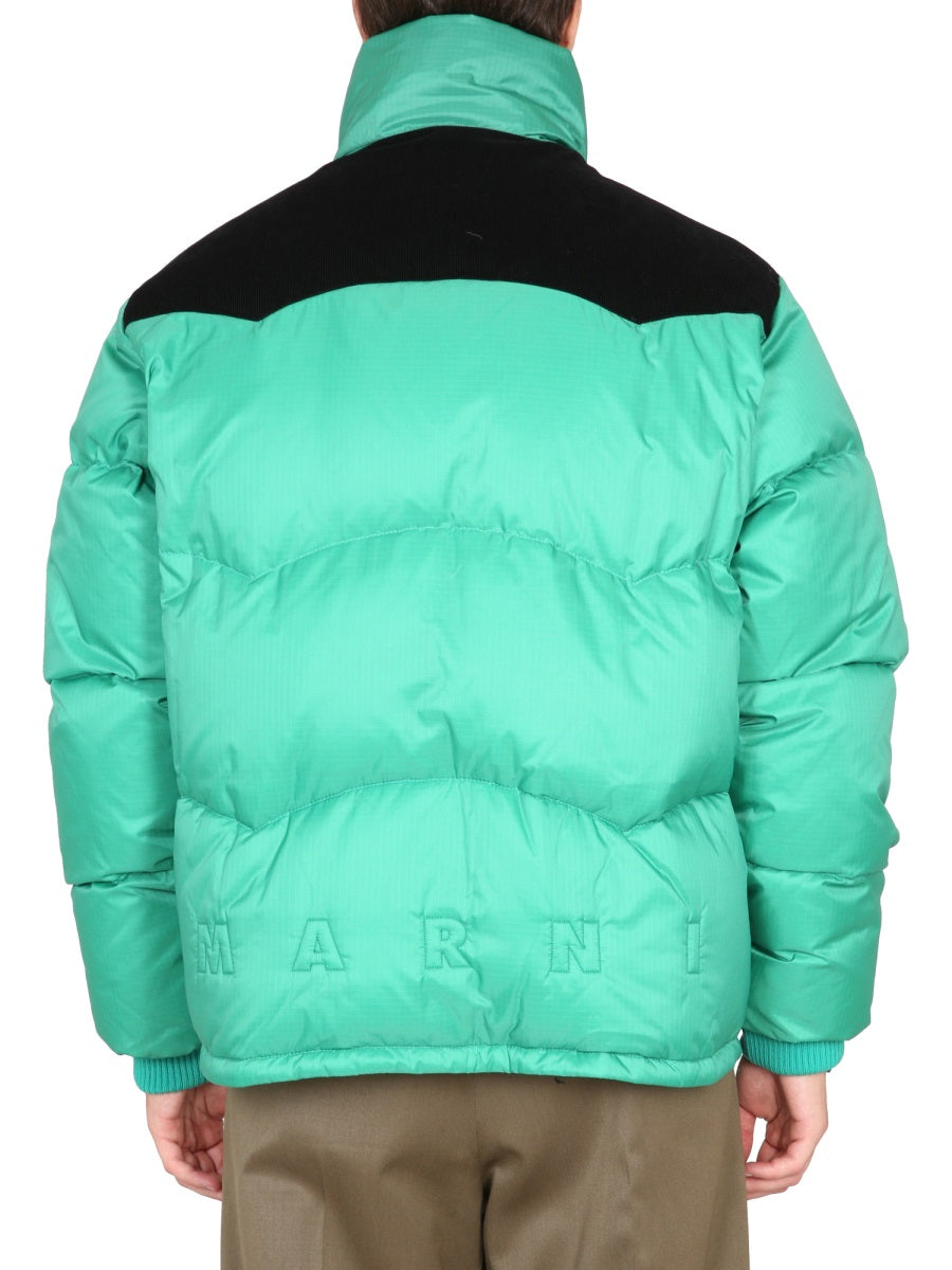 MARNI Color-Block Down Jacket with High Neck Zipper