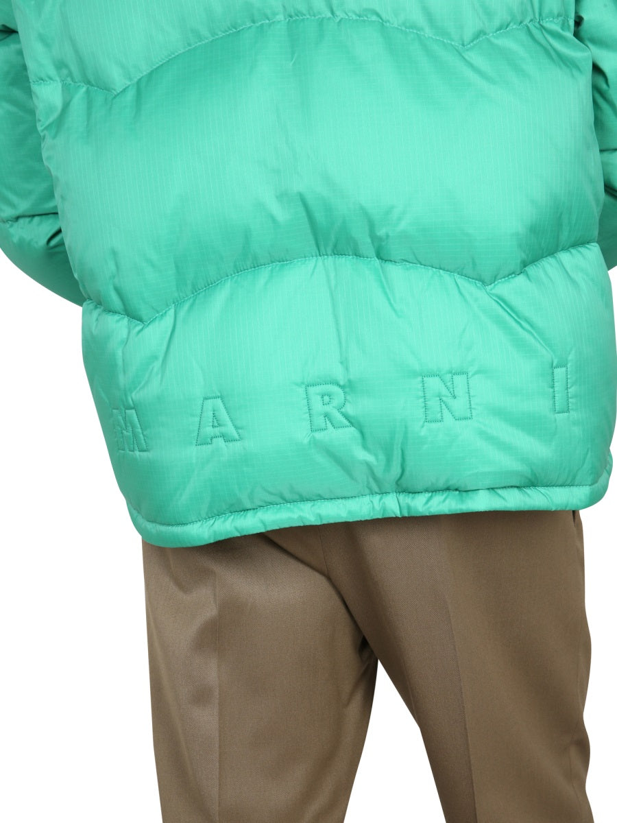 MARNI Color-Block Down Jacket with High Neck Zipper