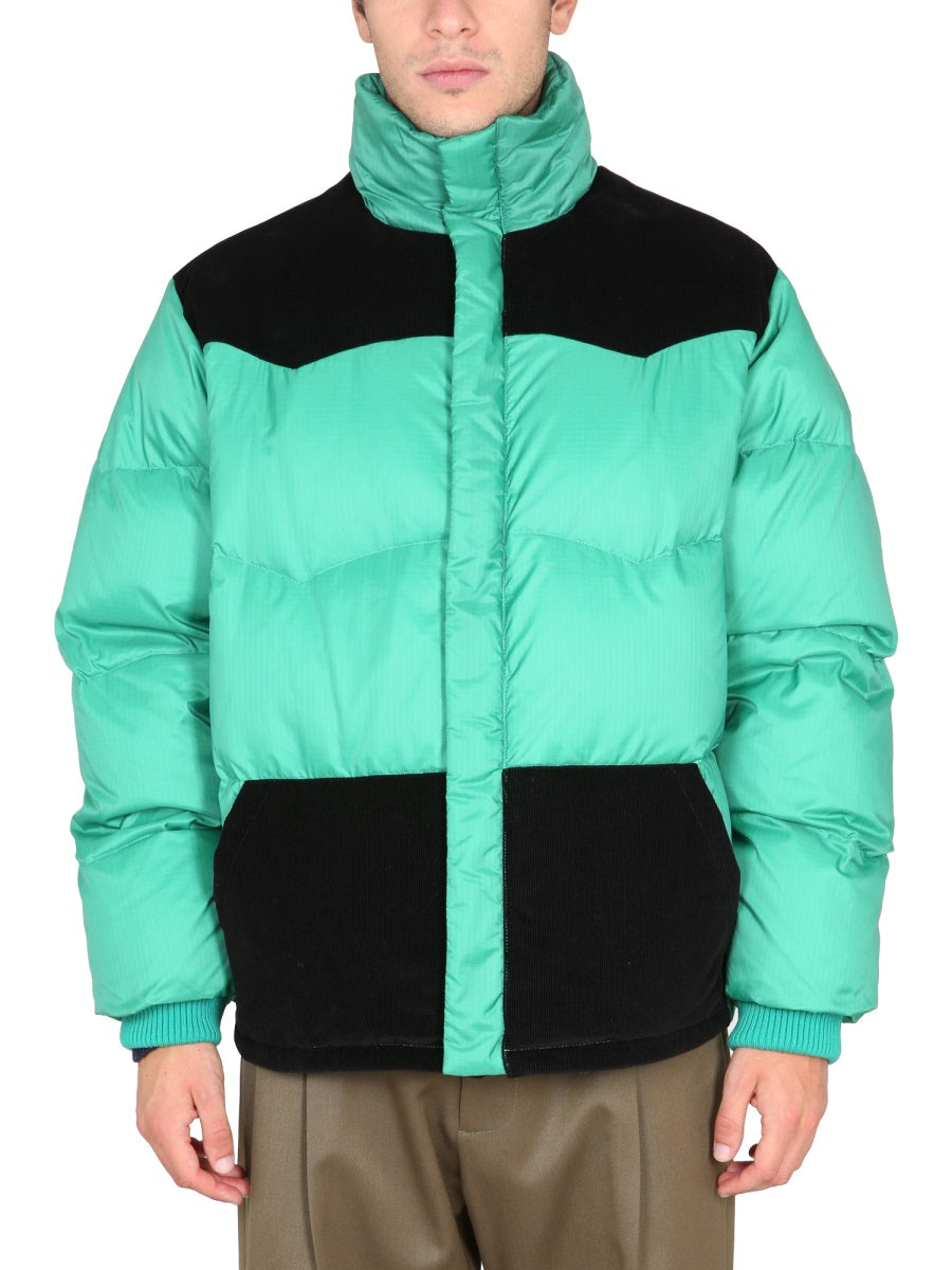 MARNI Color-Block Down Jacket with High Neck Zipper