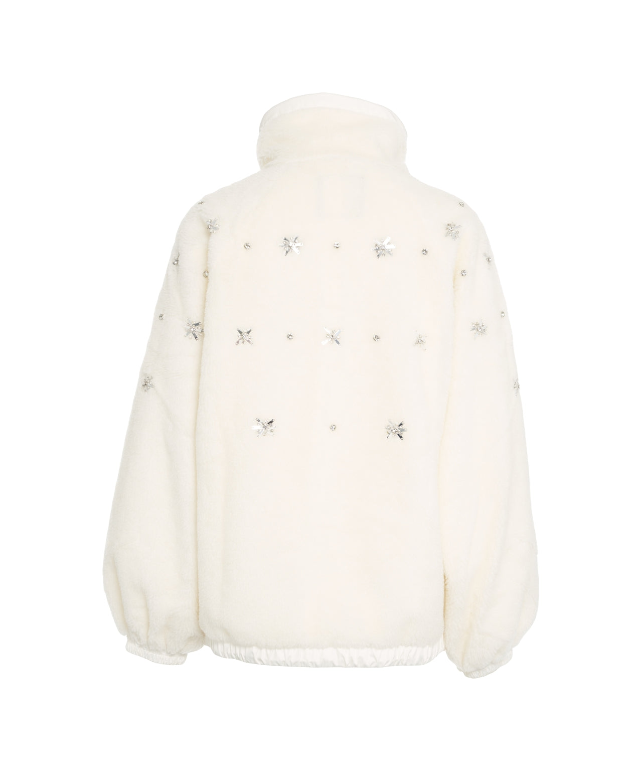 PINKO Oversized Faux Fur Jacket with Rhinestone Accents