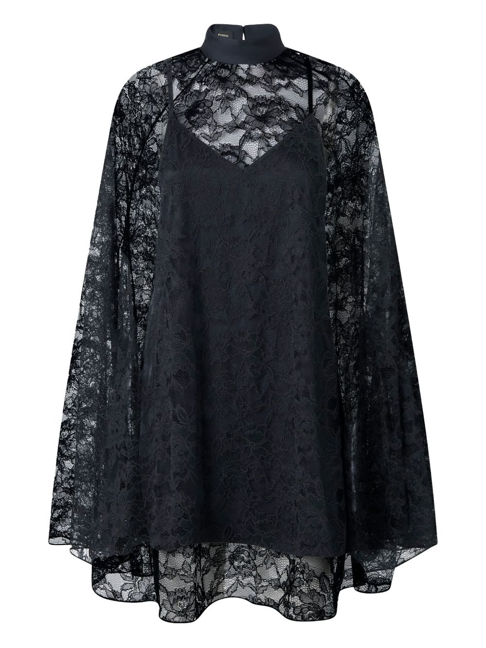 PINKO Floral Rebrodé Lace Cape-Style Mini Dress